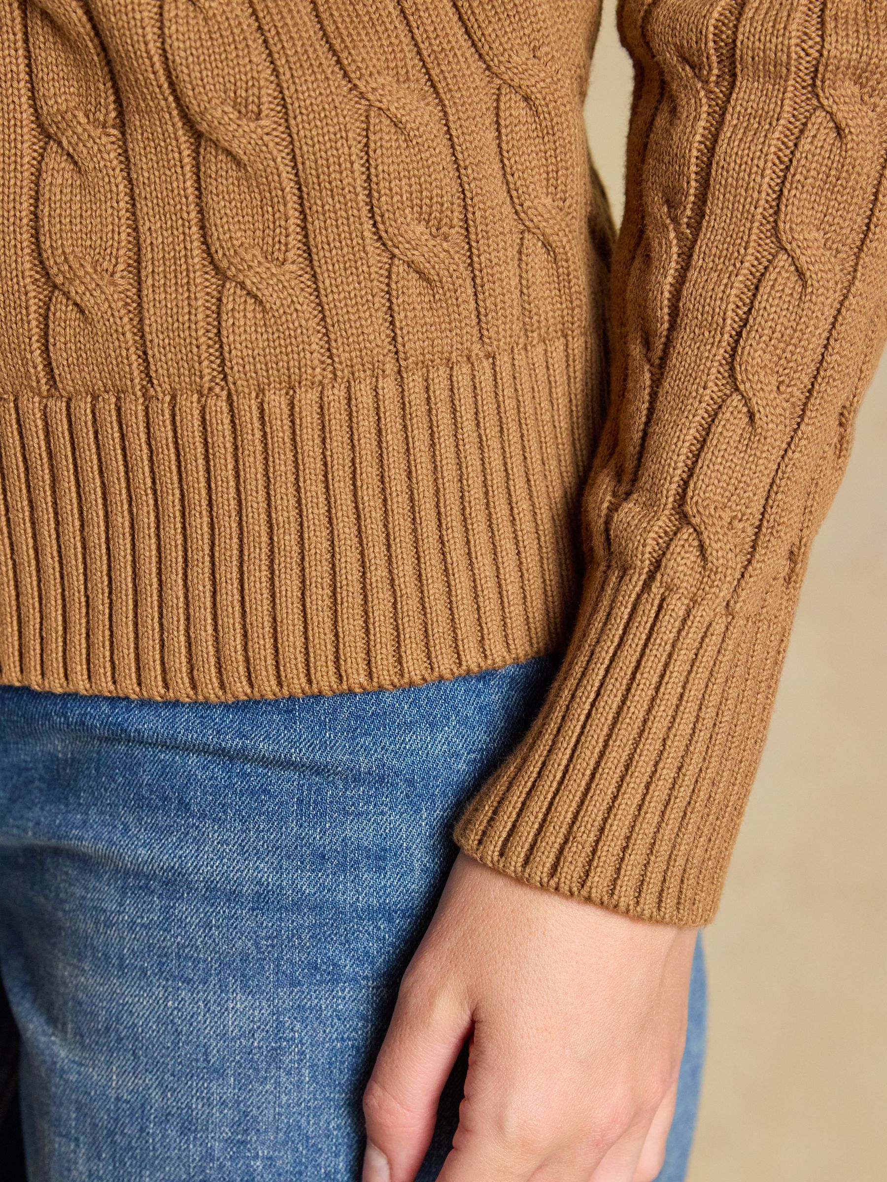 Camel Classic Crew Neck Cotton Cable Knit Jumper - Image 6 of 8