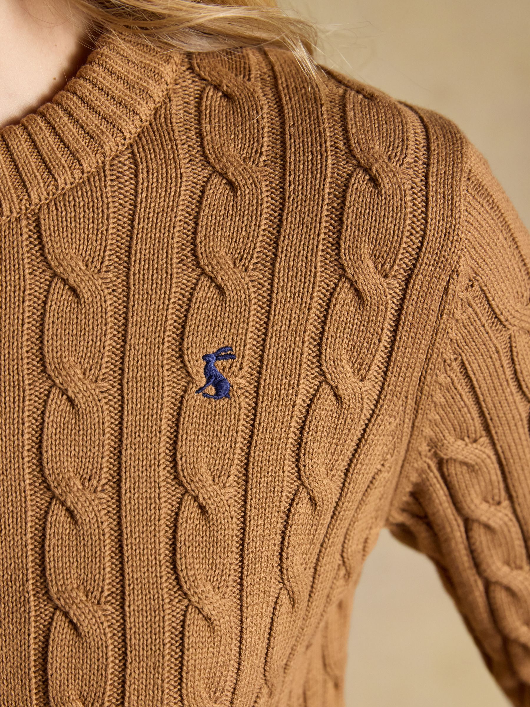 Camel Classic Crew Neck Cotton Cable Knit Jumper - Image 7 of 8