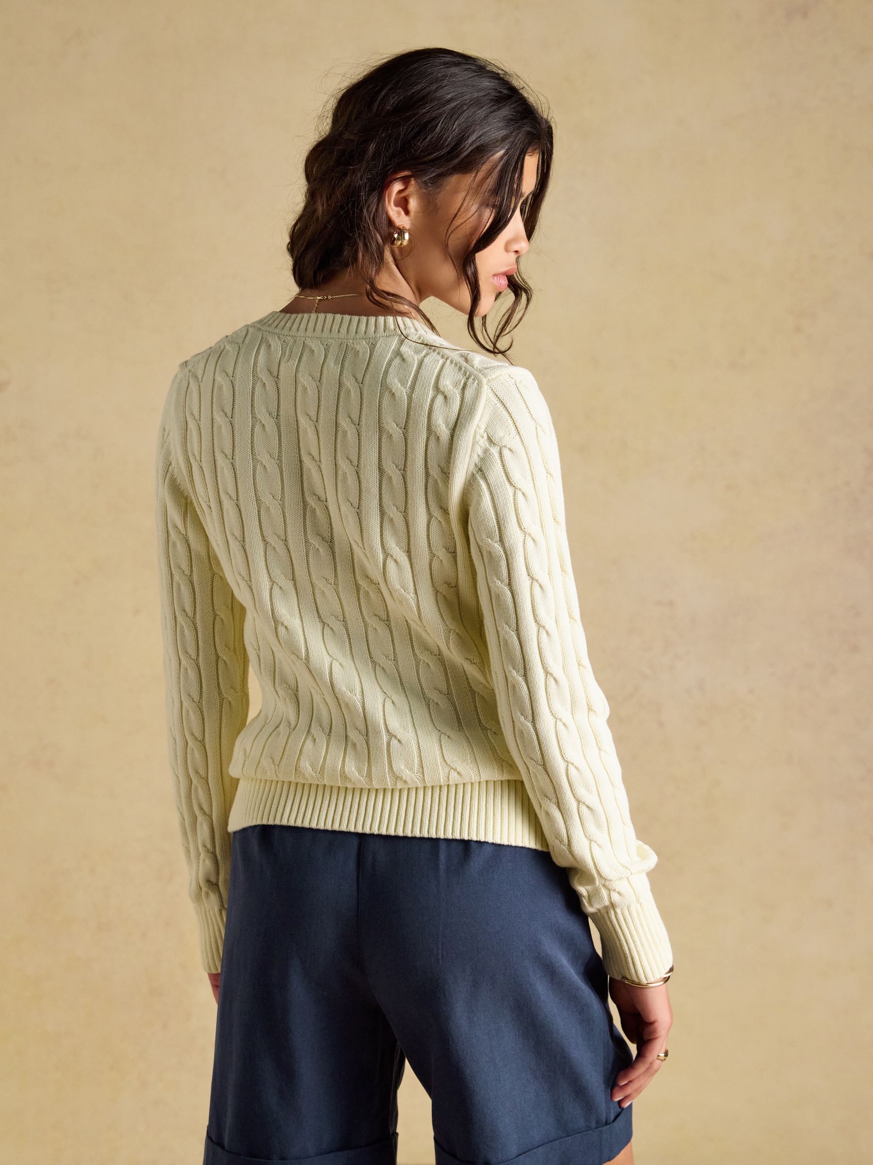 Cream Classic V-Neck Cotton Cable Knit Jumper - Image 2 of 8 Cream Classic V-Neck Cotton Cable Knit Jumper - Image 2 of 8