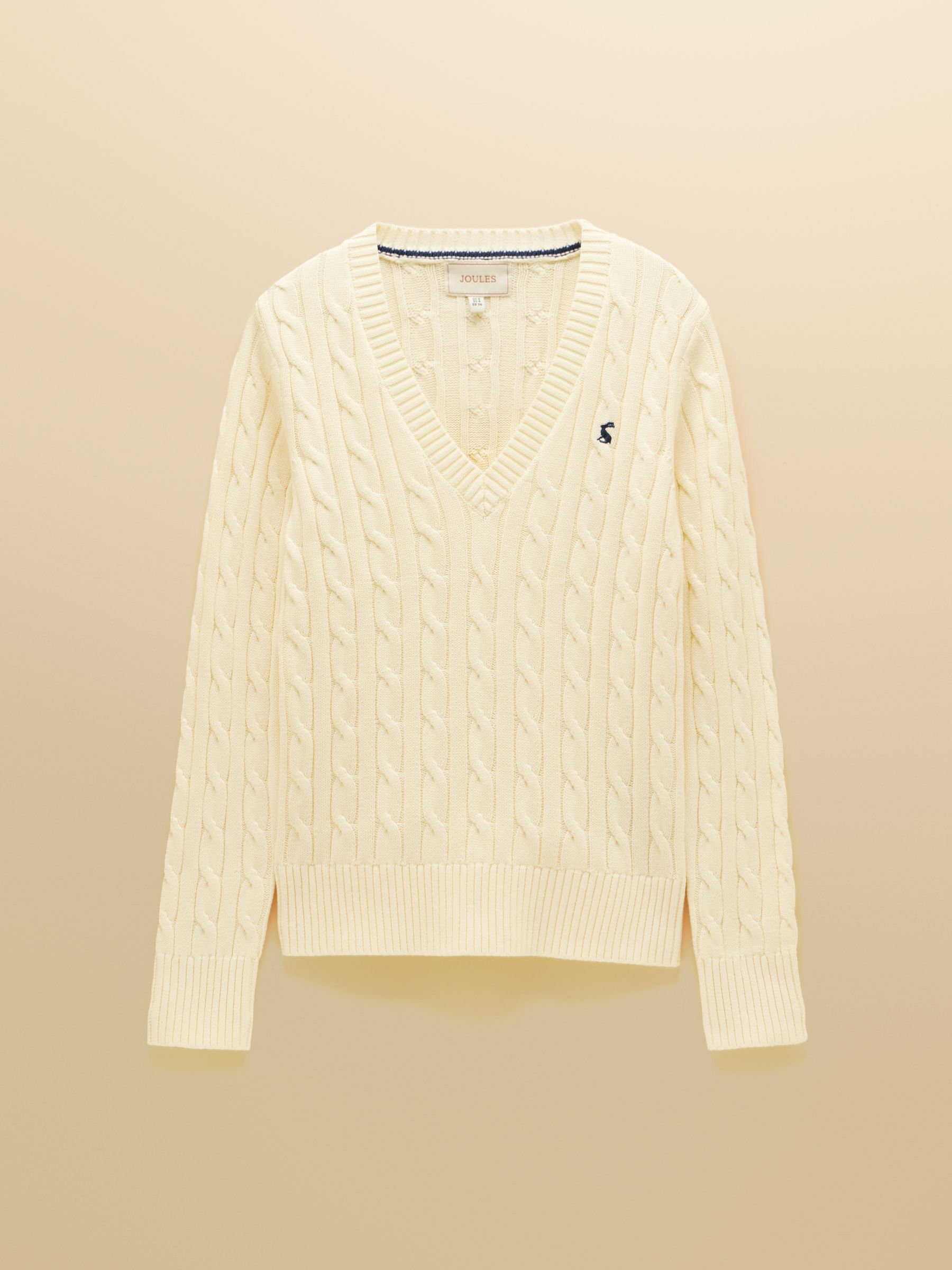 Cream Classic V-Neck Cotton Cable Knit Jumper - Image 8 of 8