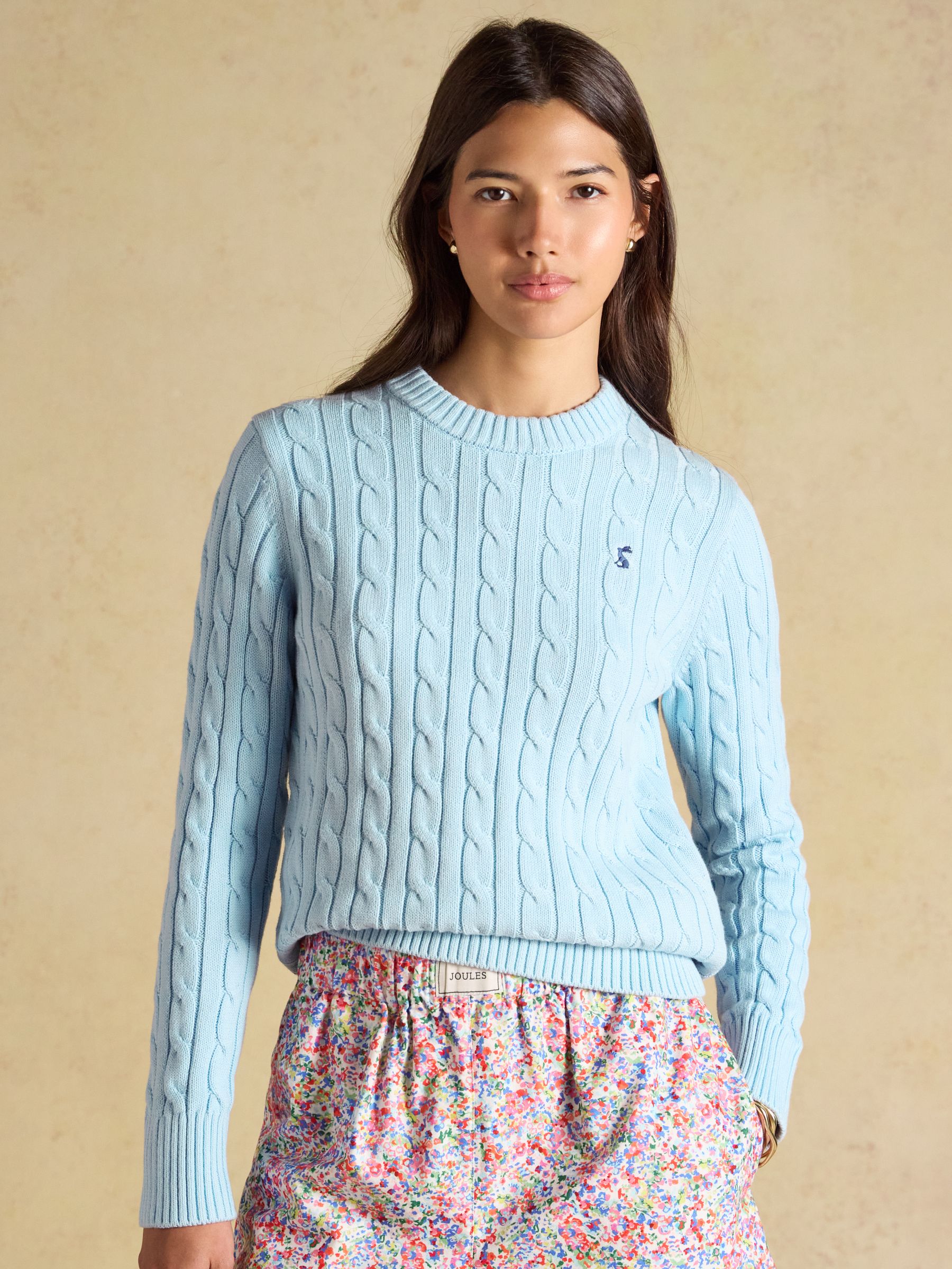 Light Blue Classic Crew Neck Cotton Cable Knit Jumper - Image 1 of 7 Light Blue Classic Crew Neck Cotton Cable Knit Jumper - Image 1 of 7