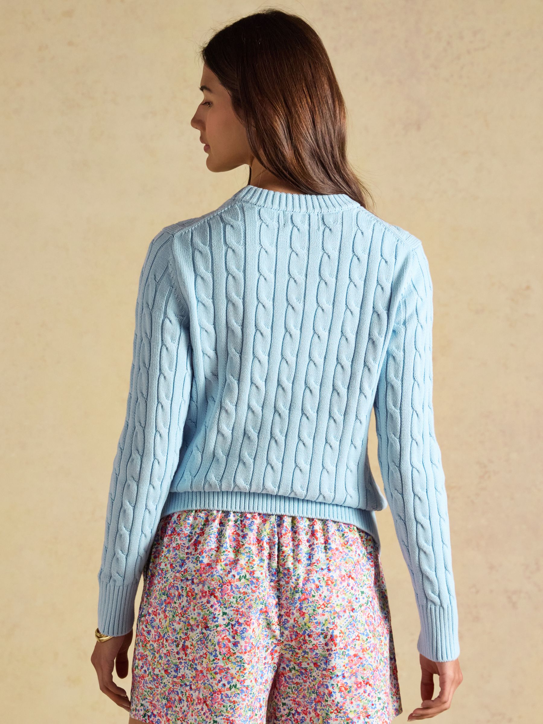 Light Blue Classic Crew Neck Cotton Cable Knit Jumper - Image 2 of 7 Light Blue Classic Crew Neck Cotton Cable Knit Jumper - Image 2 of 7