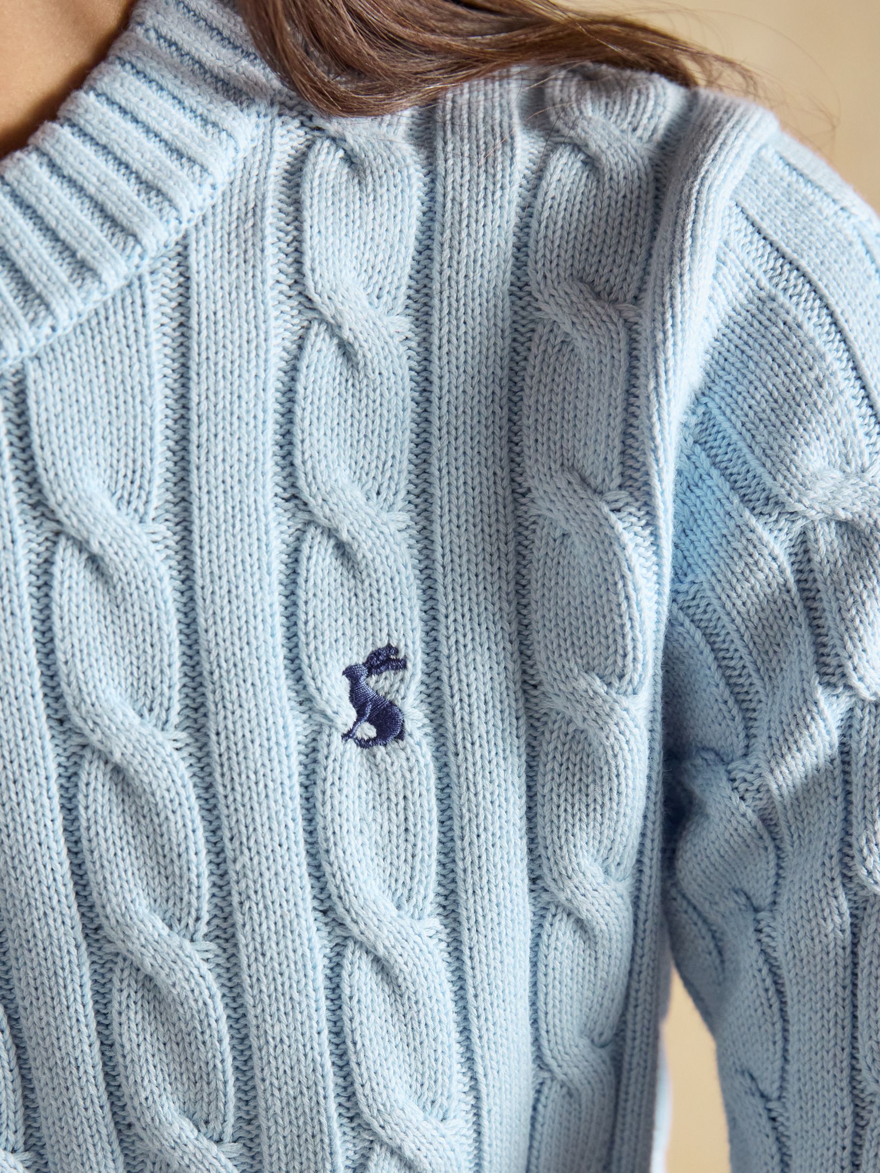 Light Blue Classic Crew Neck Cotton Cable Knit Jumper - Image 3 of 7