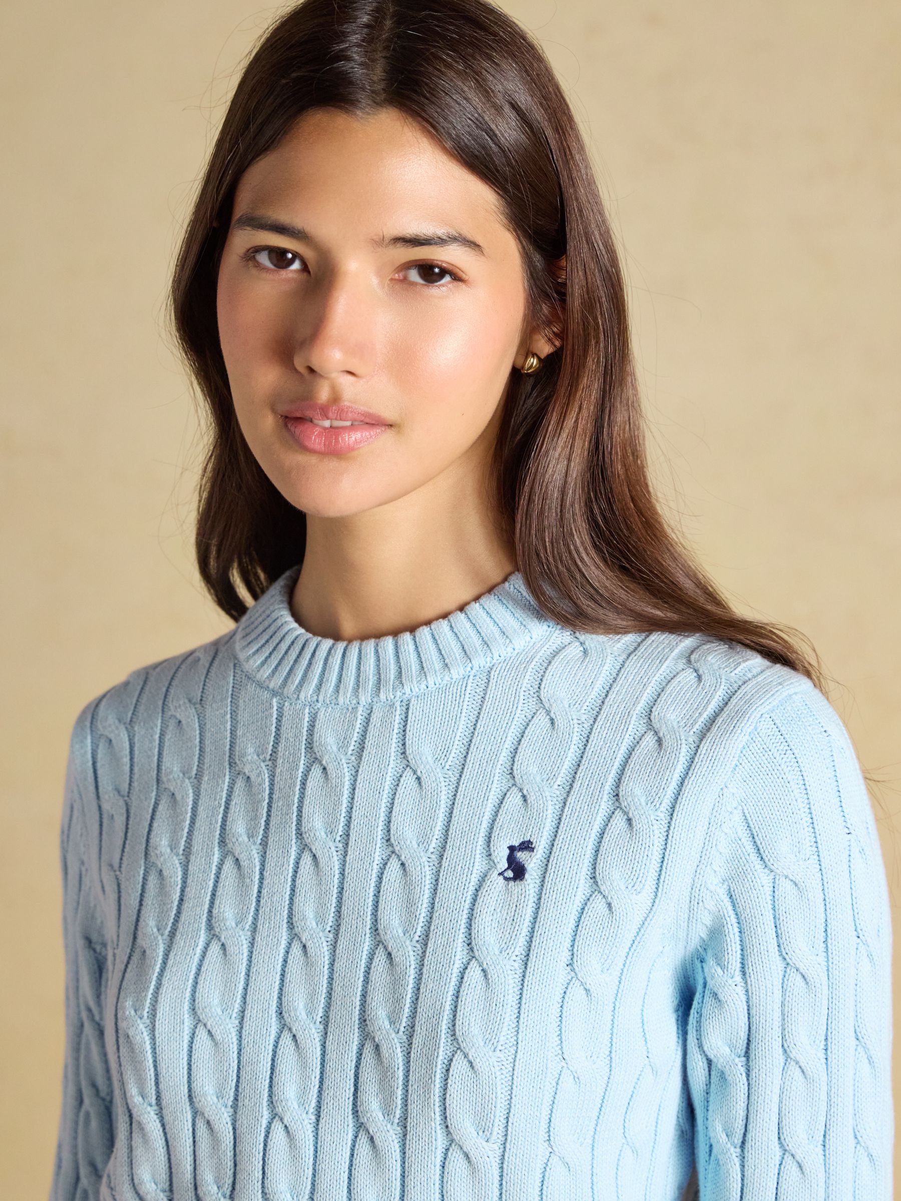 Light Blue Classic Crew Neck Cotton Cable Knit Jumper - Image 6 of 7