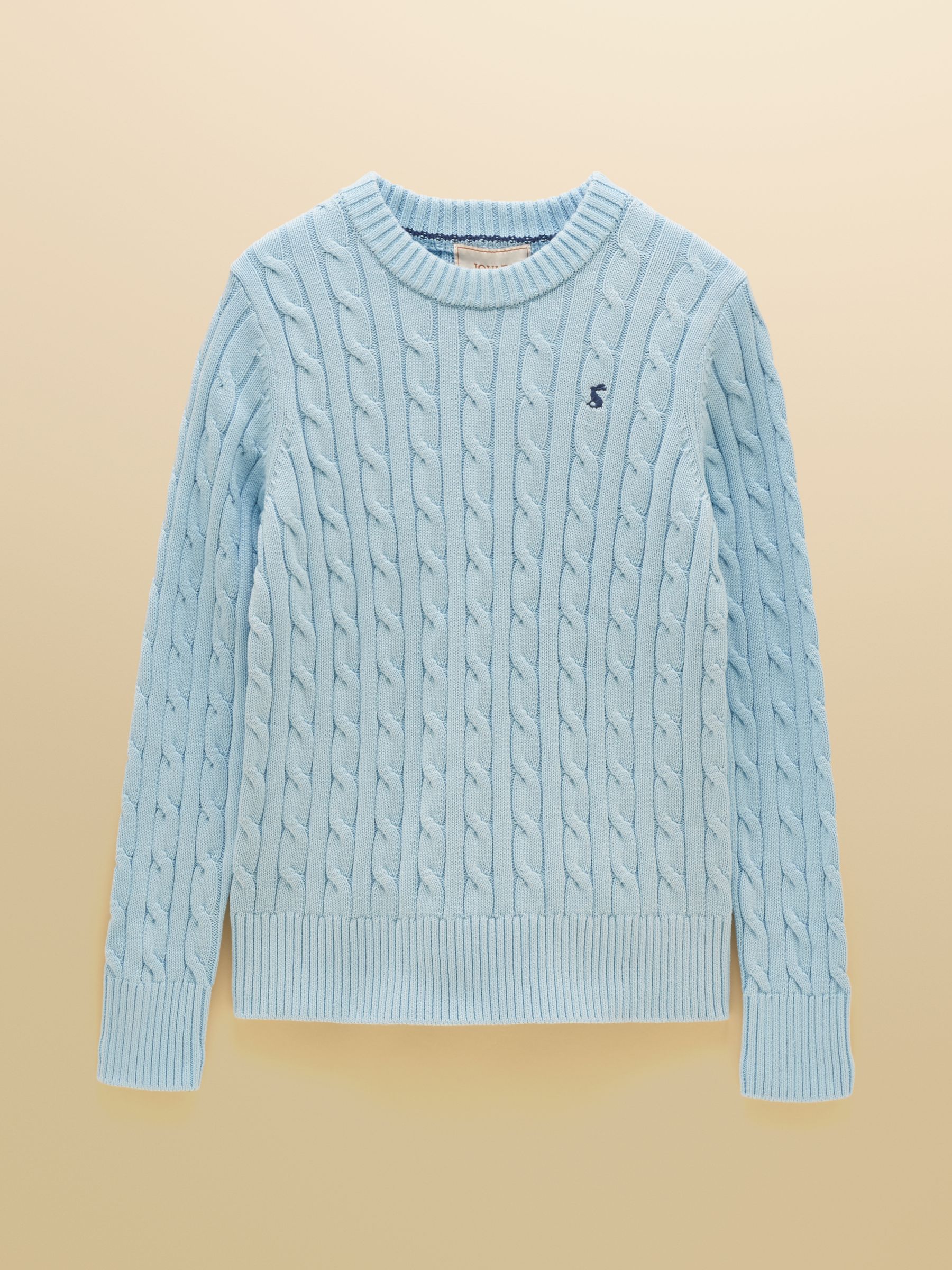 Light Blue Classic Crew Neck Cotton Cable Knit Jumper - Image 7 of 7