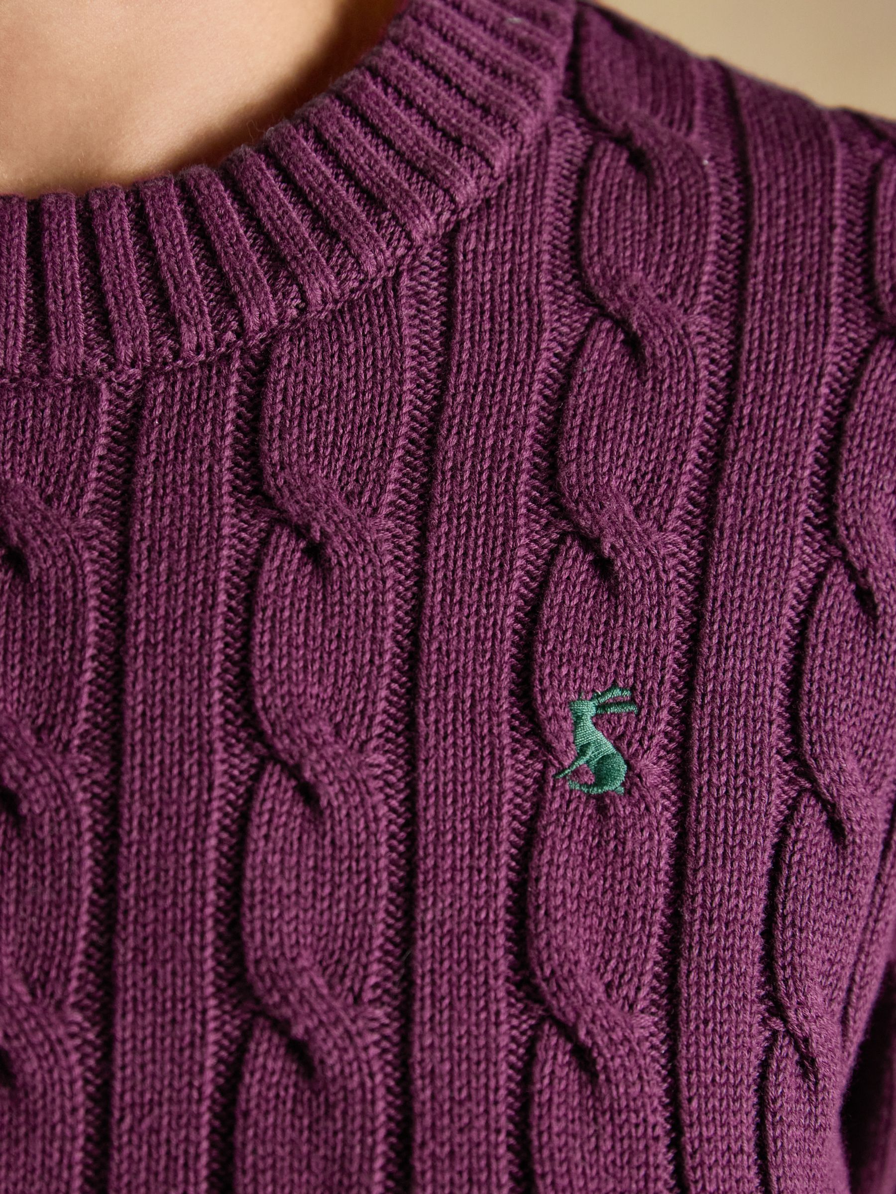 Purple Berry Classic Crew Neck Cotton Cable Knit Jumper - Image 6 of 7
