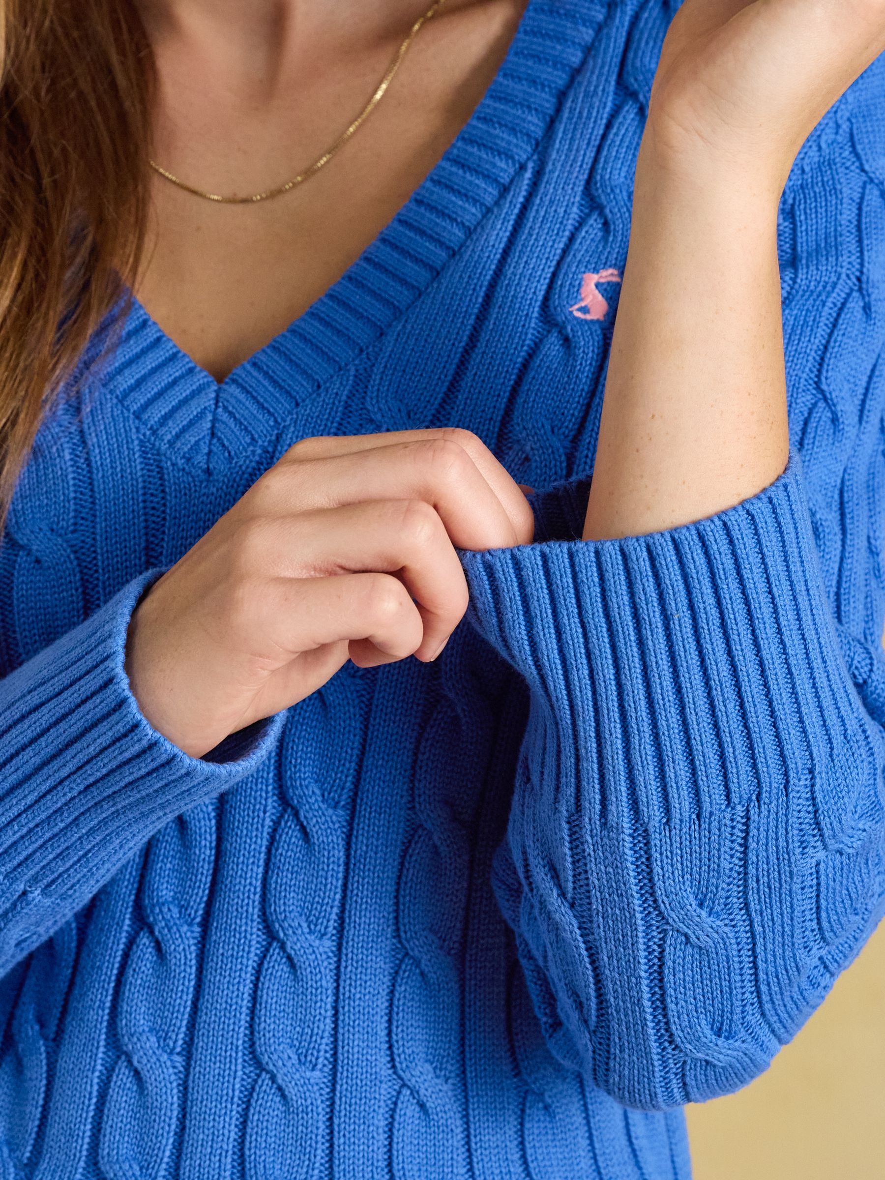 Blue Classic V-Neck Cotton Cable Knit Jumper - Image 7 of 8