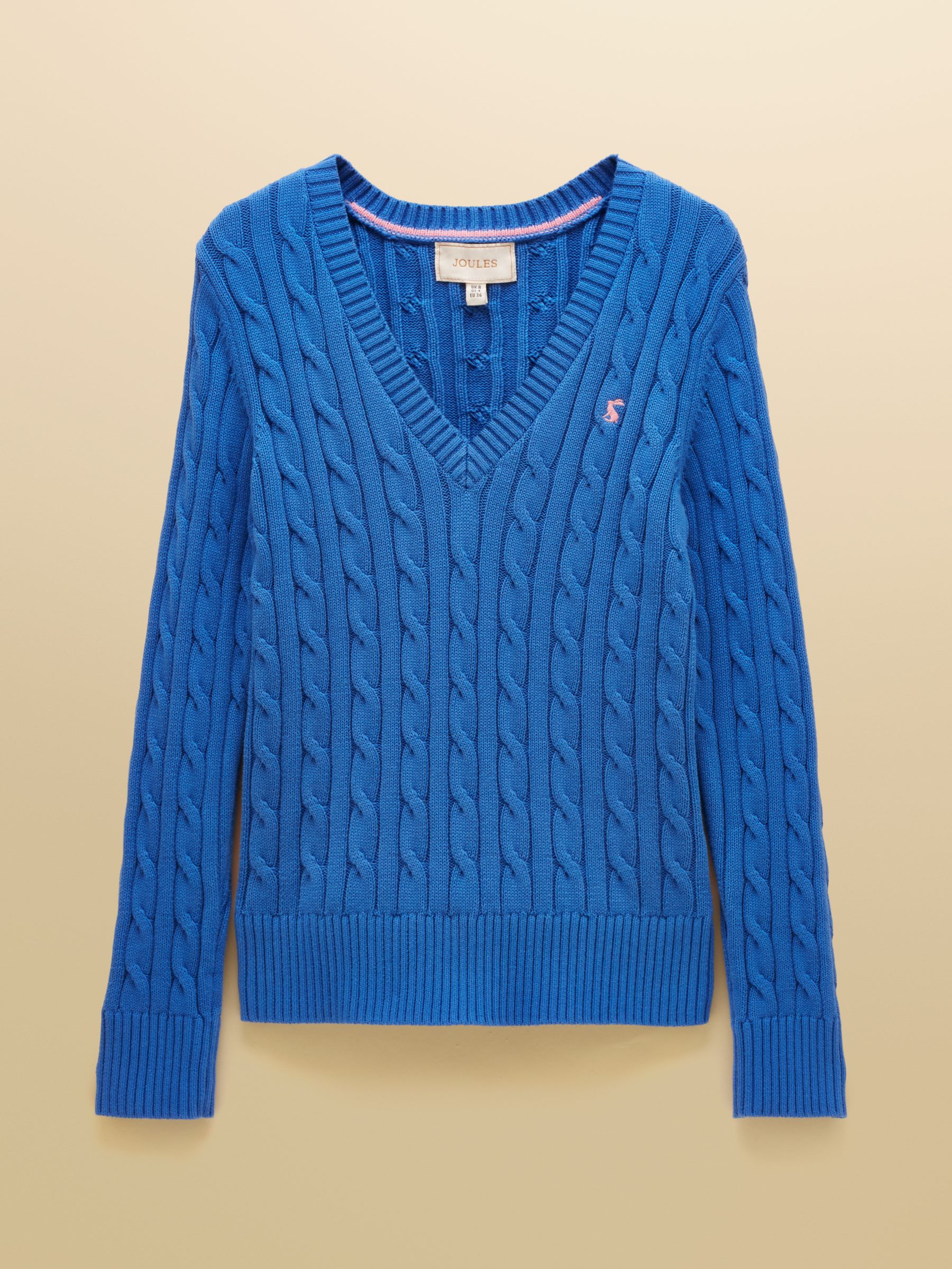 Blue Classic V-Neck Cotton Cable Knit Jumper - Image 8 of 8