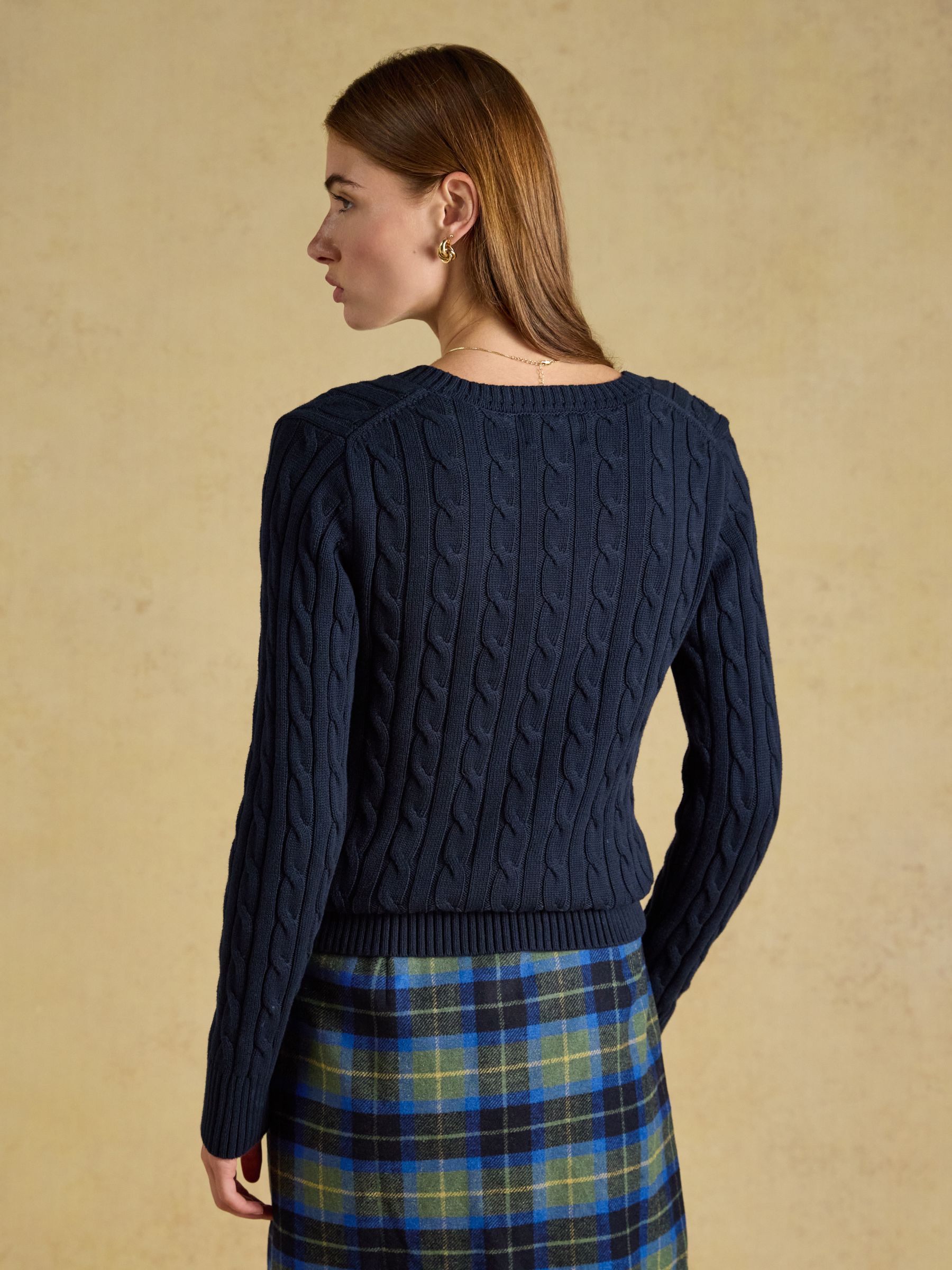 Navy Classic V-Neck Cotton Cable Knit Jumper - Image 2 of 7