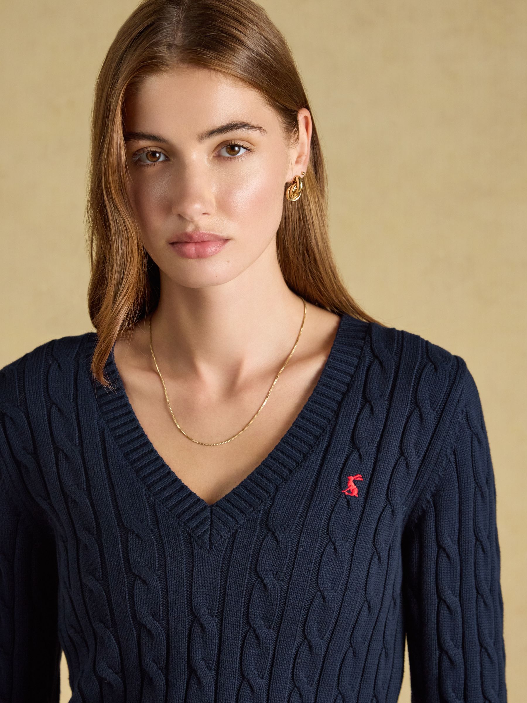 Navy Classic V-Neck Cotton Cable Knit Jumper - Image 4 of 7