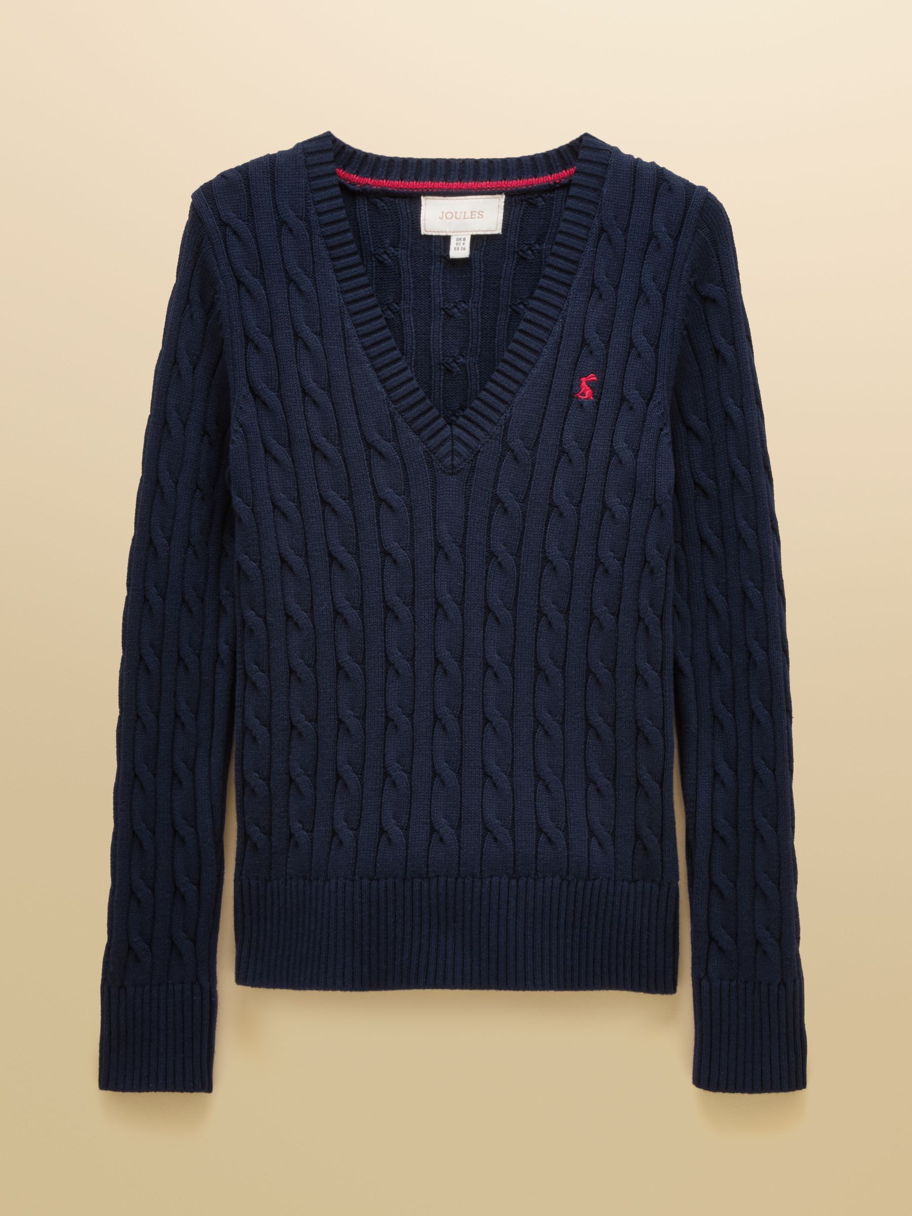Navy Classic V-Neck Cotton Cable Knit Jumper - Image 7 of 7