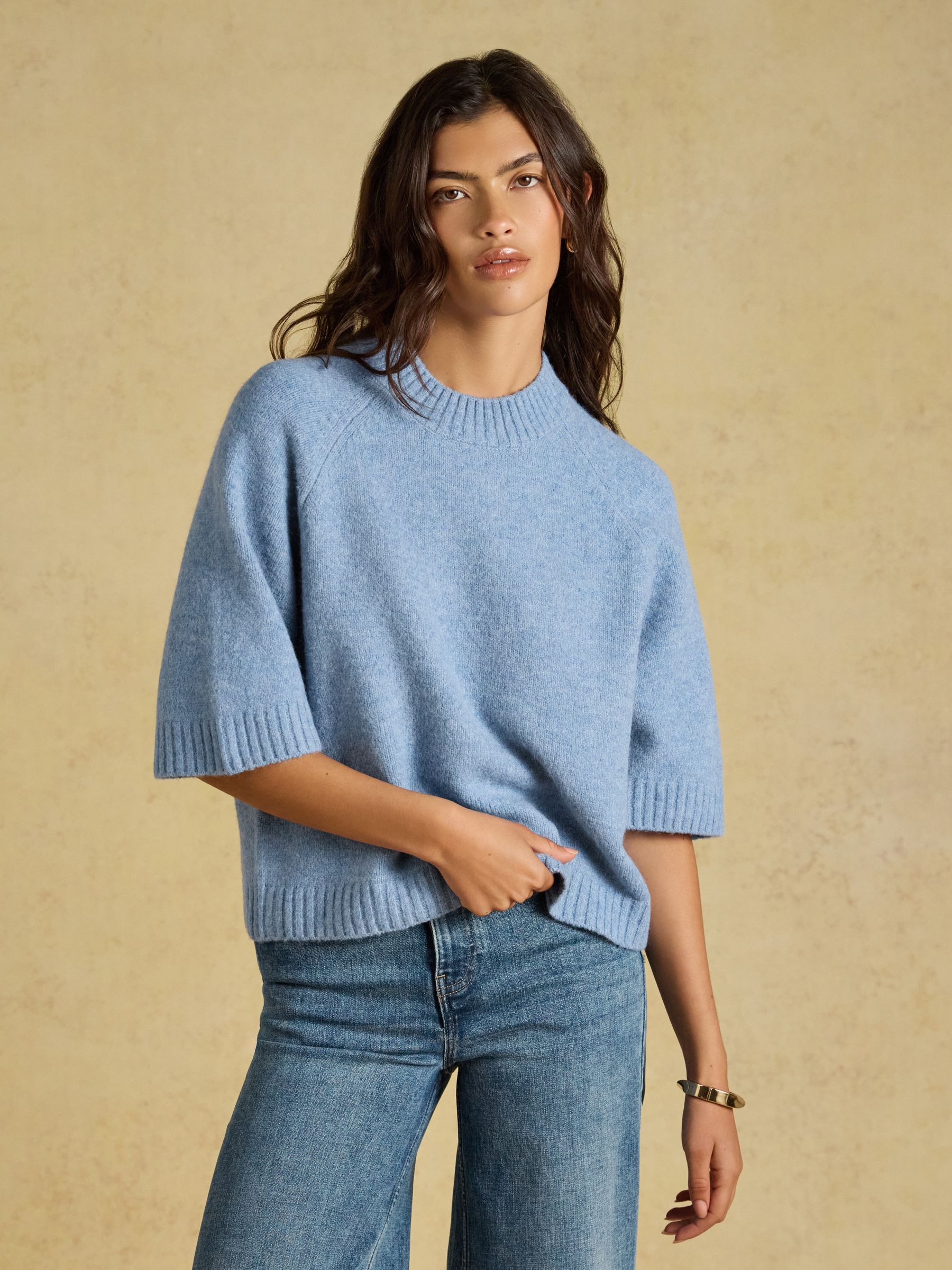 Short Sleeve Jumper Light Blue Crew Neck Knitted Jumper - Image 1 of 9