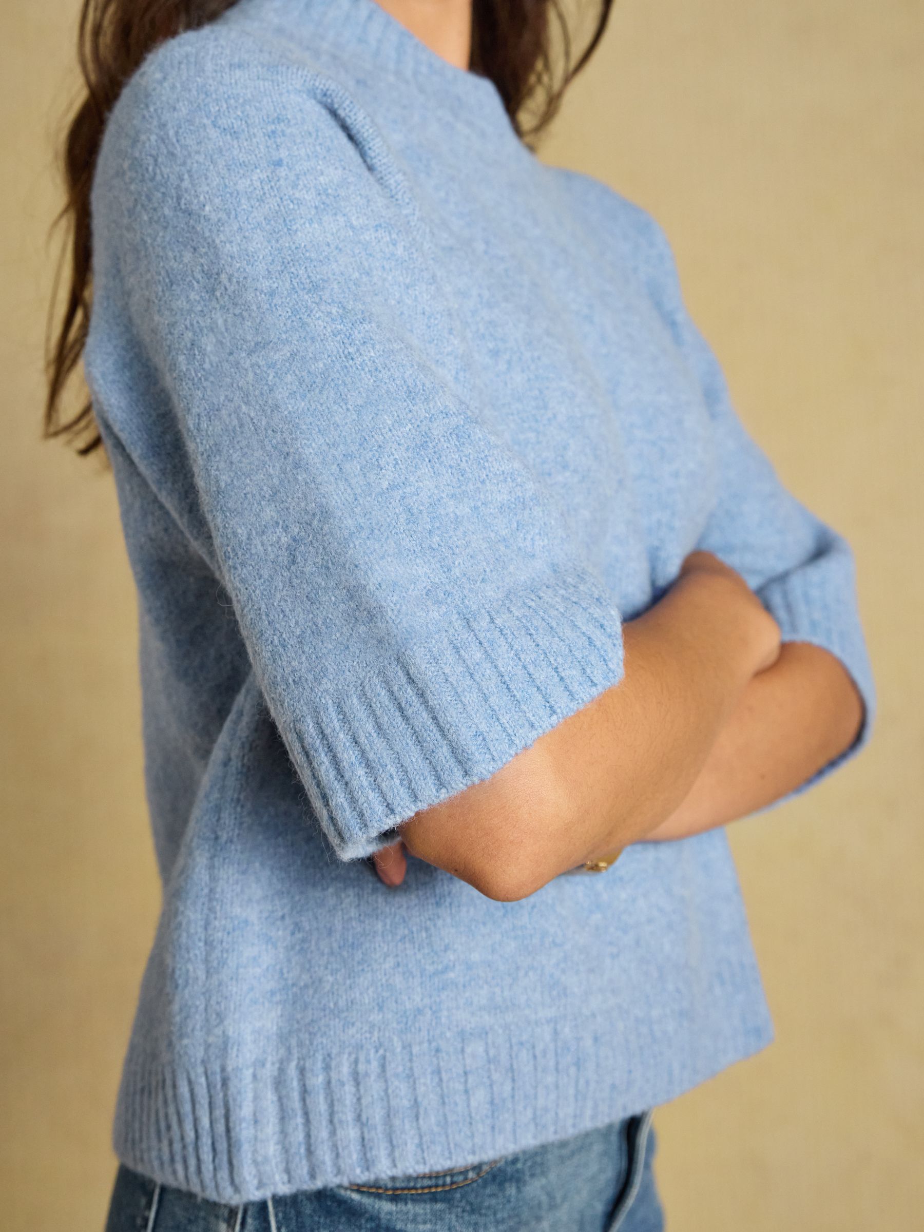 Short Sleeve Jumper Light Blue Crew Neck Knitted Jumper - Image 6 of 9