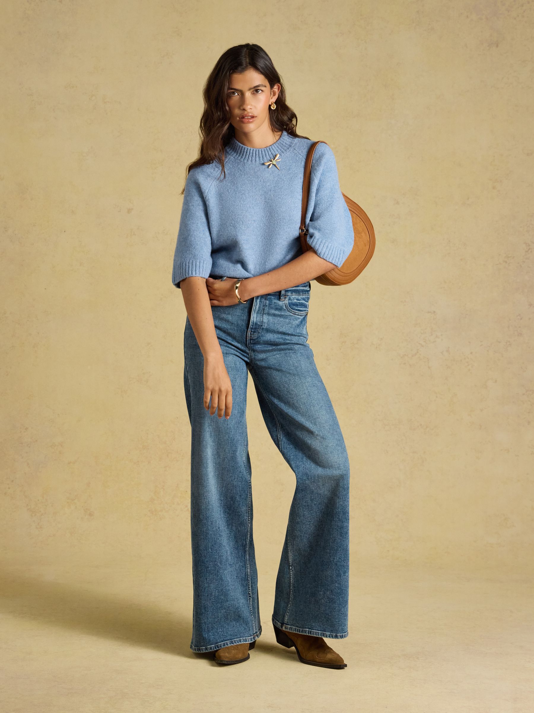 Short Sleeve Jumper Light Blue Crew Neck Knitted Jumper - Image 7 of 9