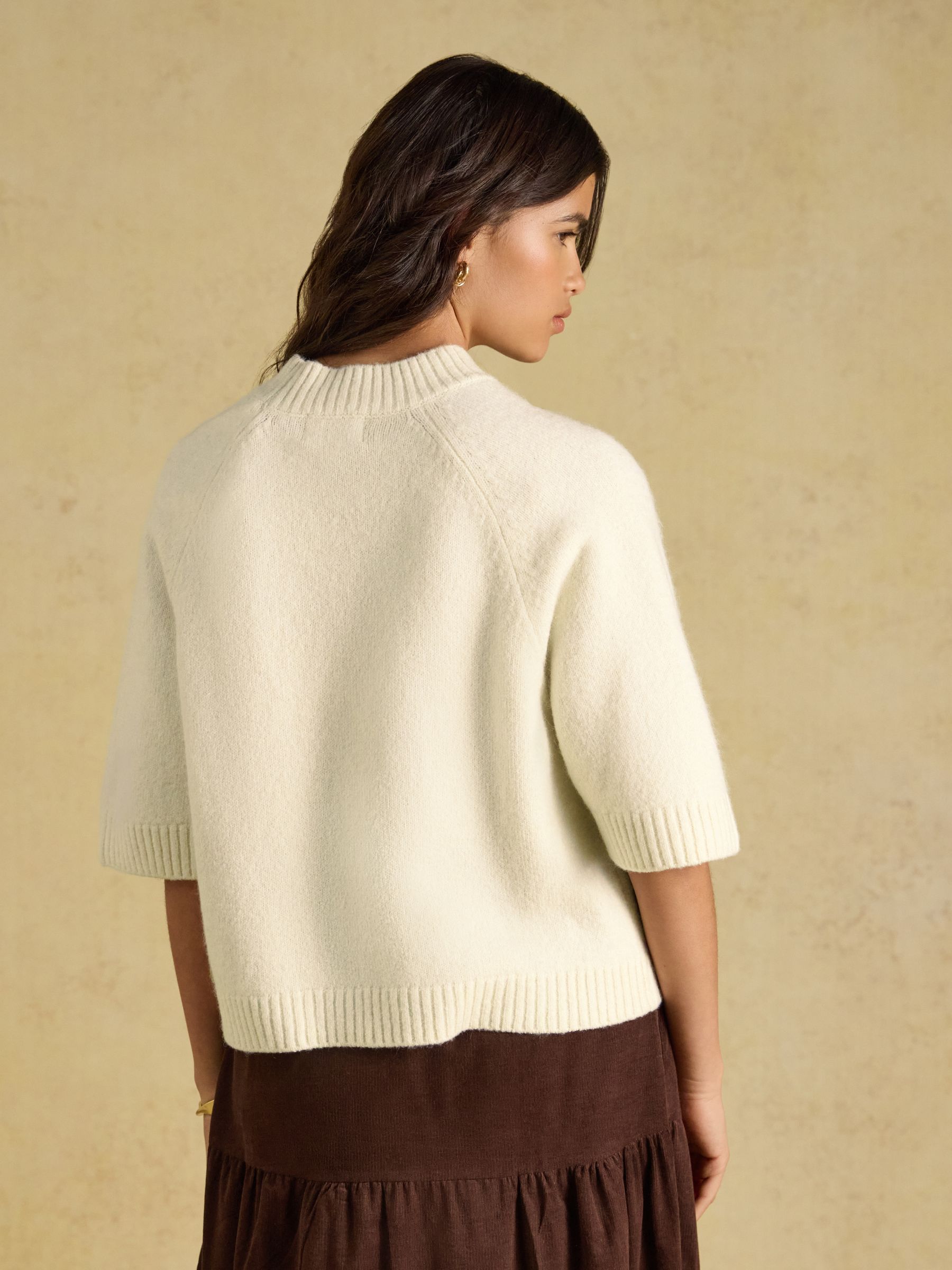 Short Sleeve Jumper Cream Crew Neck Knitted Jumper - Image 2 of 7