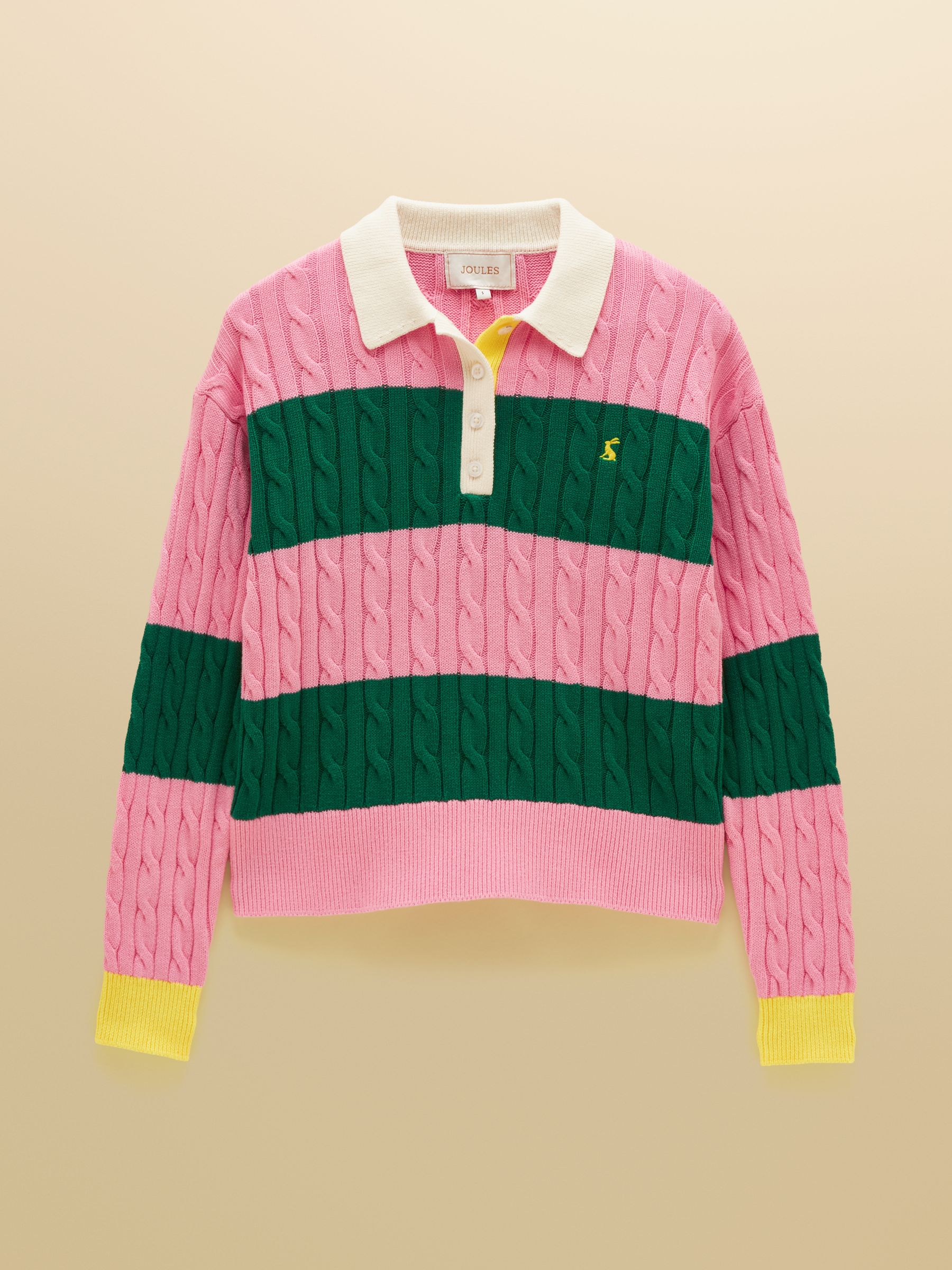 Pink & Green Striped Cotton Cable Knit Rugby Jumper - Image 8 of 8