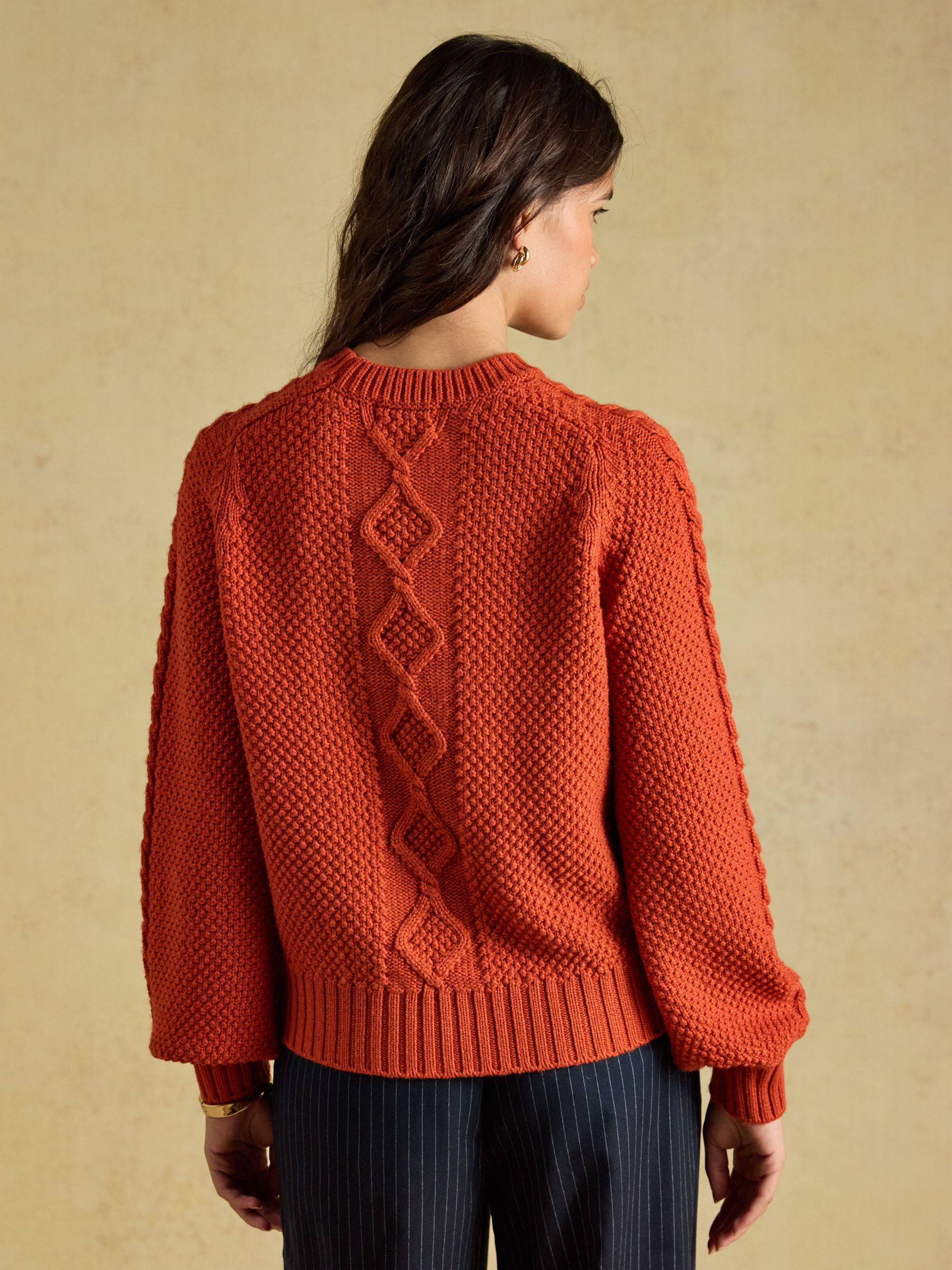 Rafferty Burnt Orange Cable Knit Crew Neck Jumper - Image 2 of 7