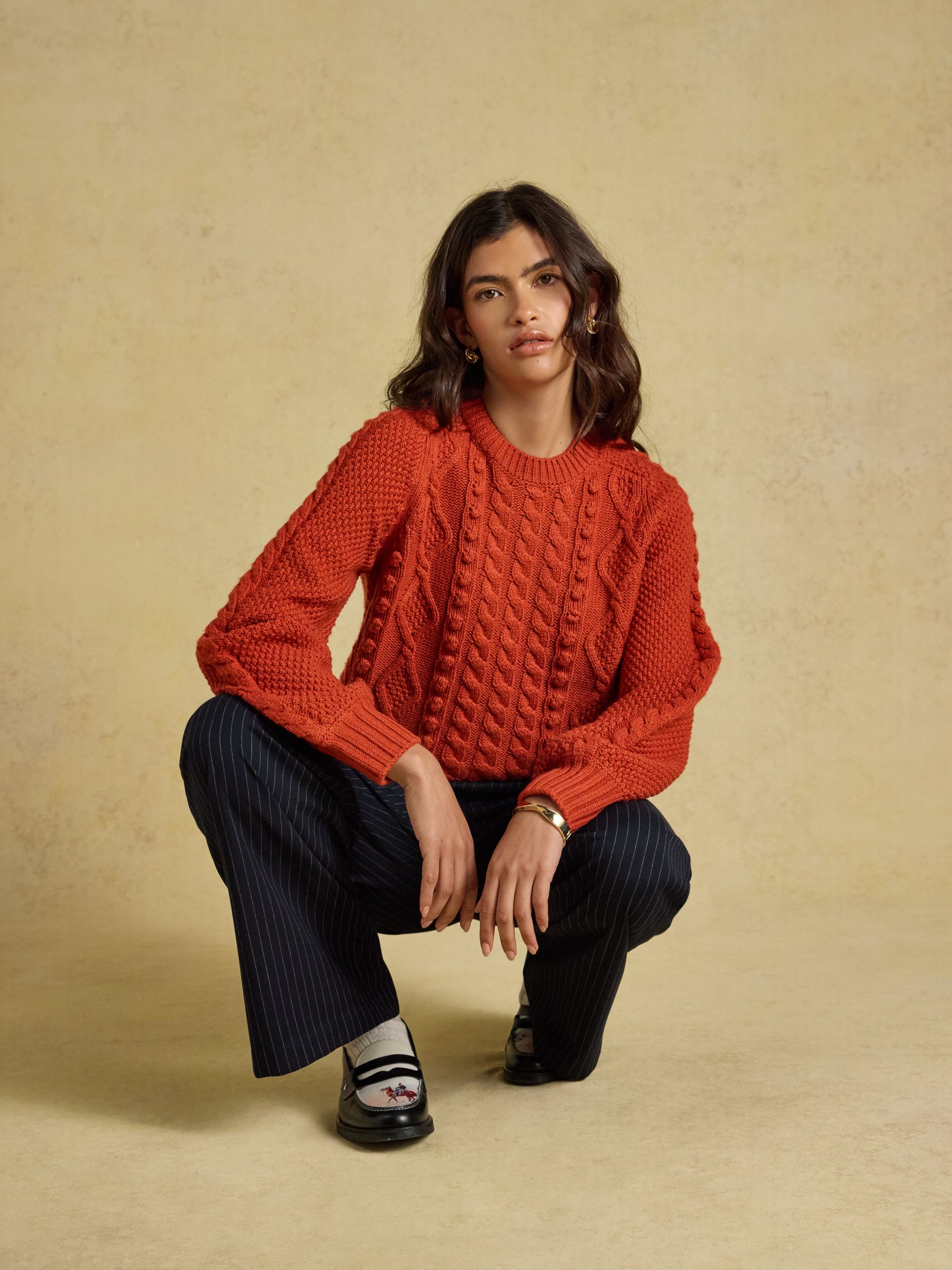 Rafferty Burnt Orange Cable Knit Crew Neck Jumper - Image 4 of 7