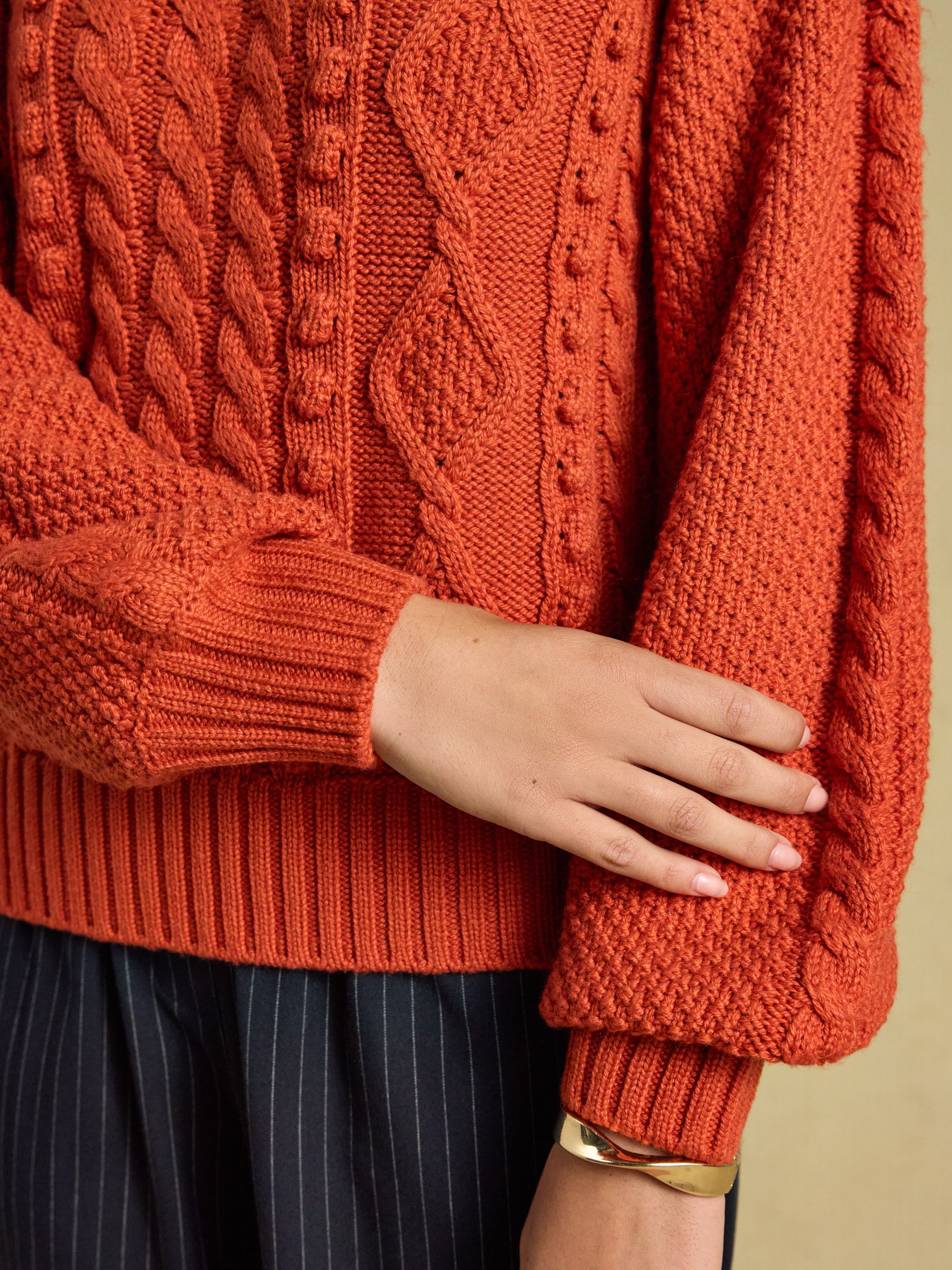 Rafferty Burnt Orange Cable Knit Crew Neck Jumper - Image 5 of 7