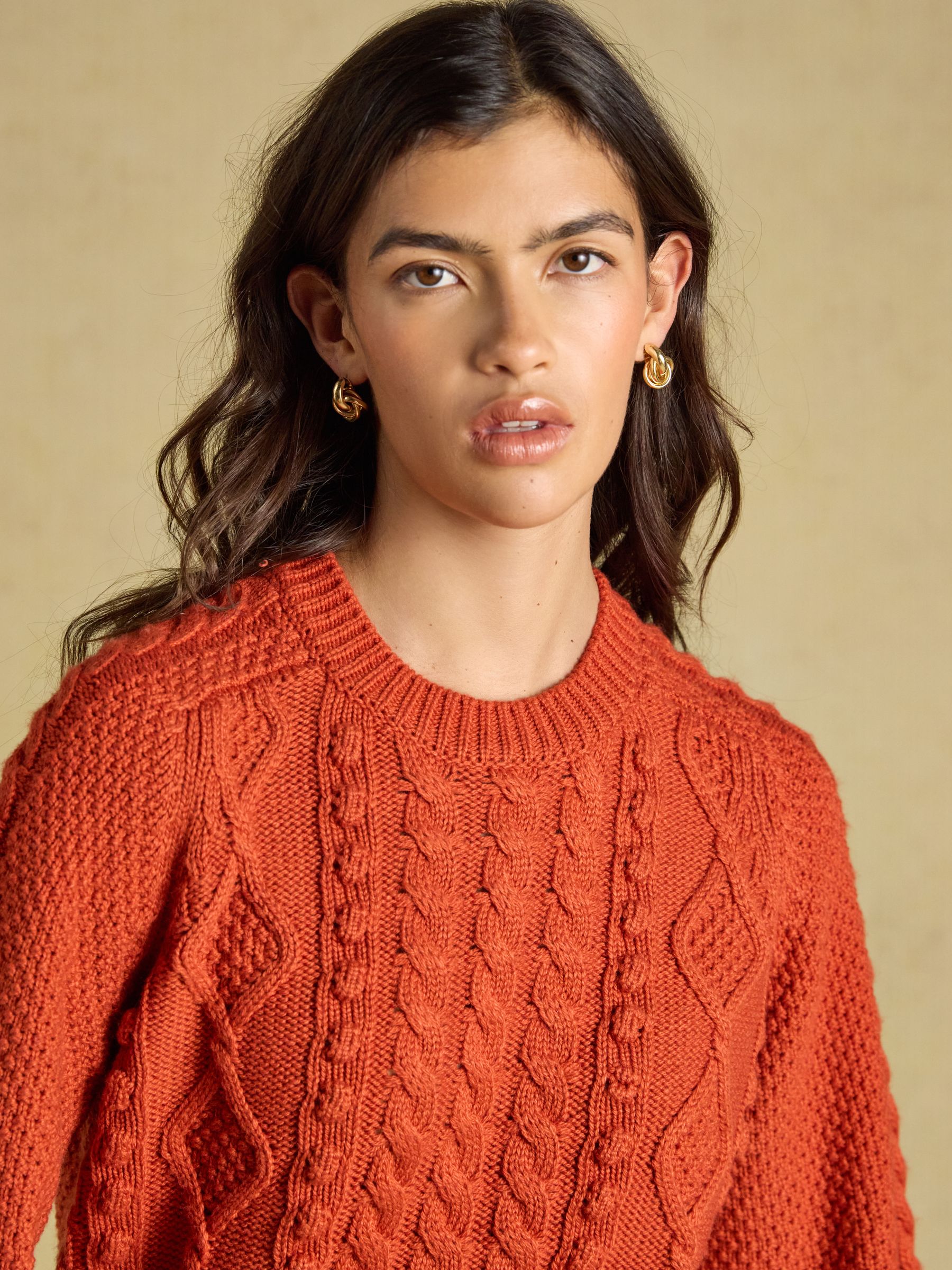 Rafferty Burnt Orange Cable Knit Crew Neck Jumper - Image 6 of 7