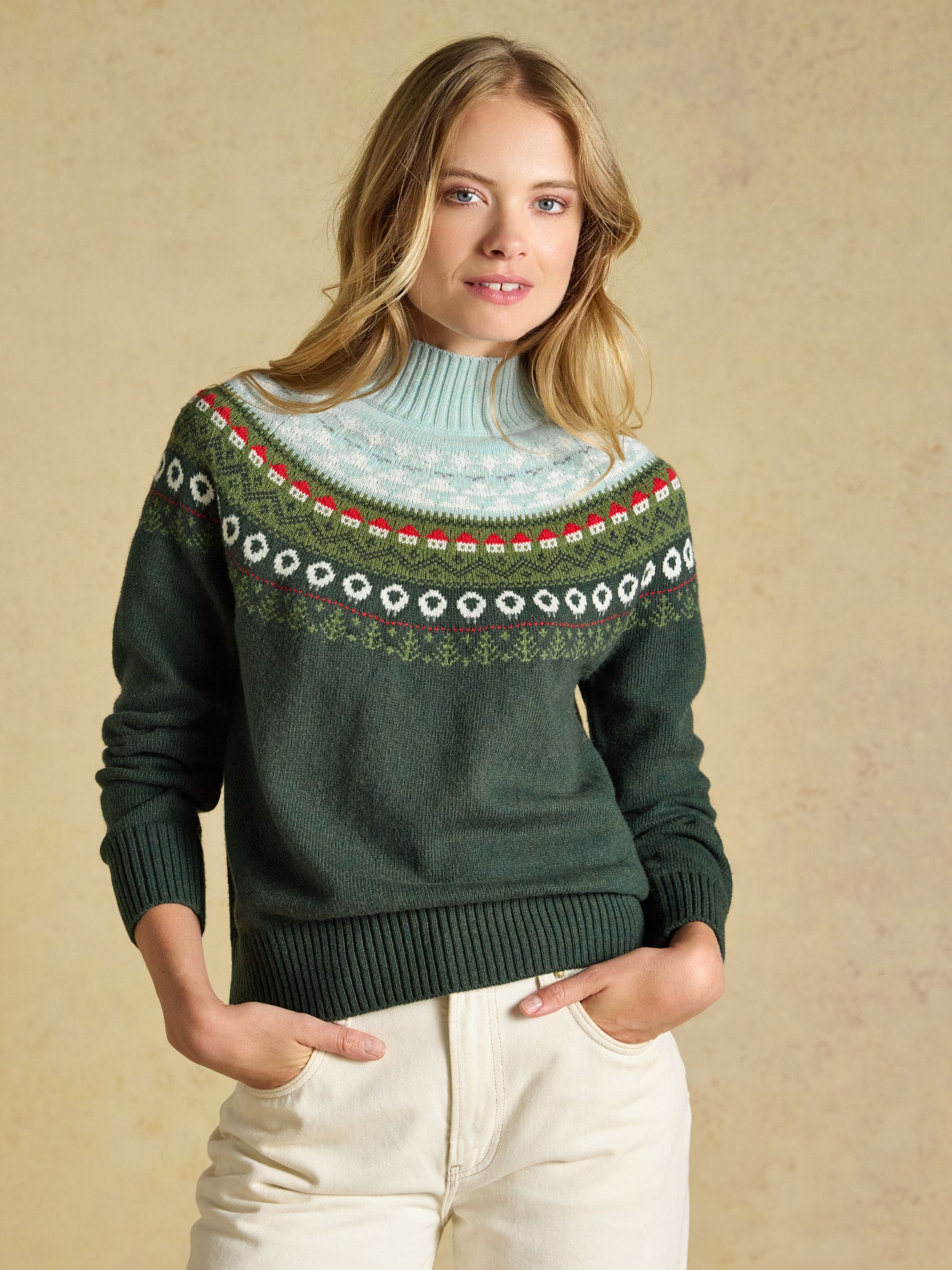 Green Landscape Pattern Cotton Blend Knitted Jumper - Image 1 of 7 Green Landscape Pattern Cotton Blend Knitted Jumper - Image 1 of 7