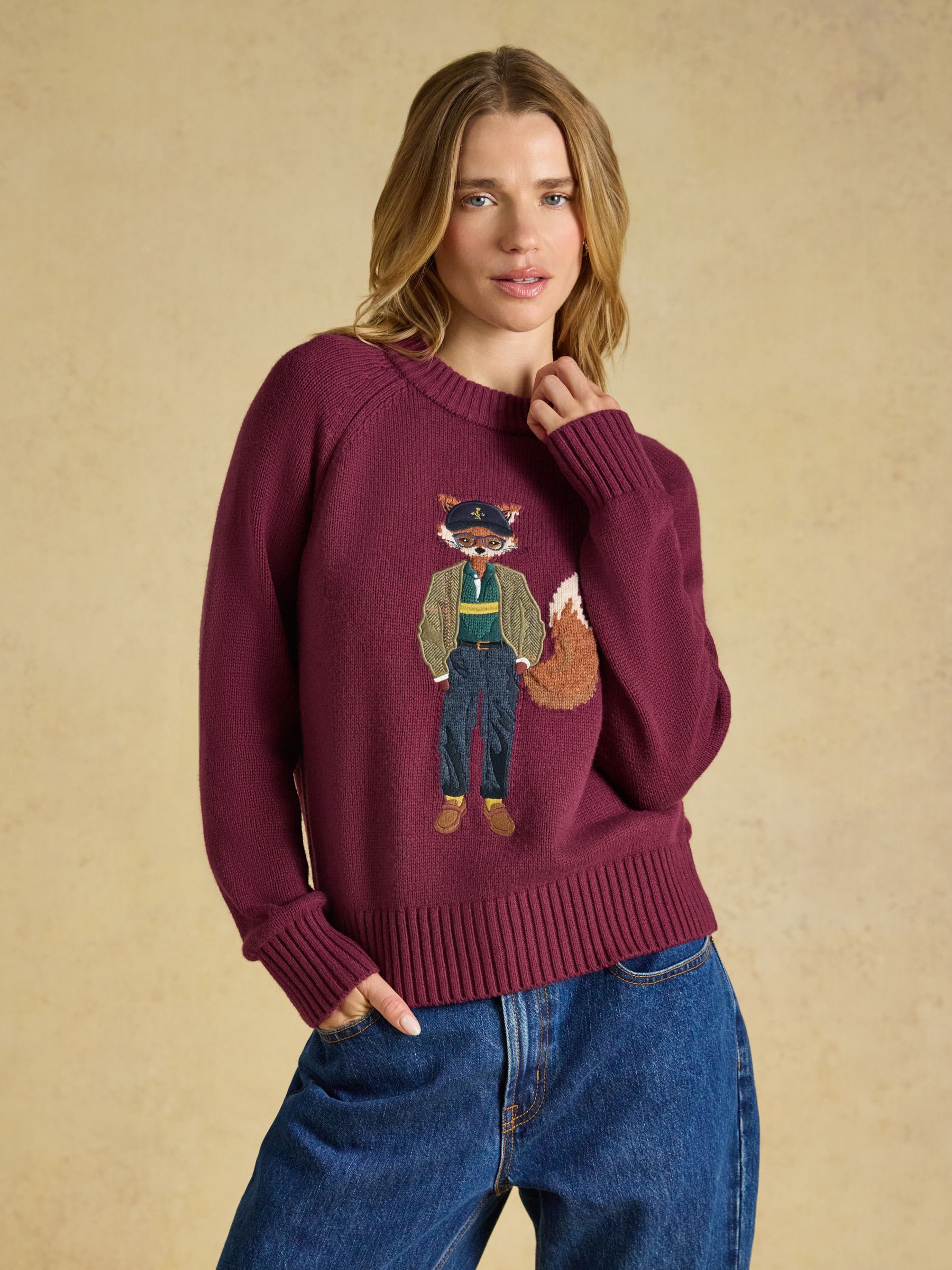 Jonty Fox Burgundy Red Cotton Blend Crew Neck Knitted Jumper - Image 2 of 8 Jonty Fox Burgundy Red Cotton Blend Crew Neck Knitted Jumper - Image 2 of 8