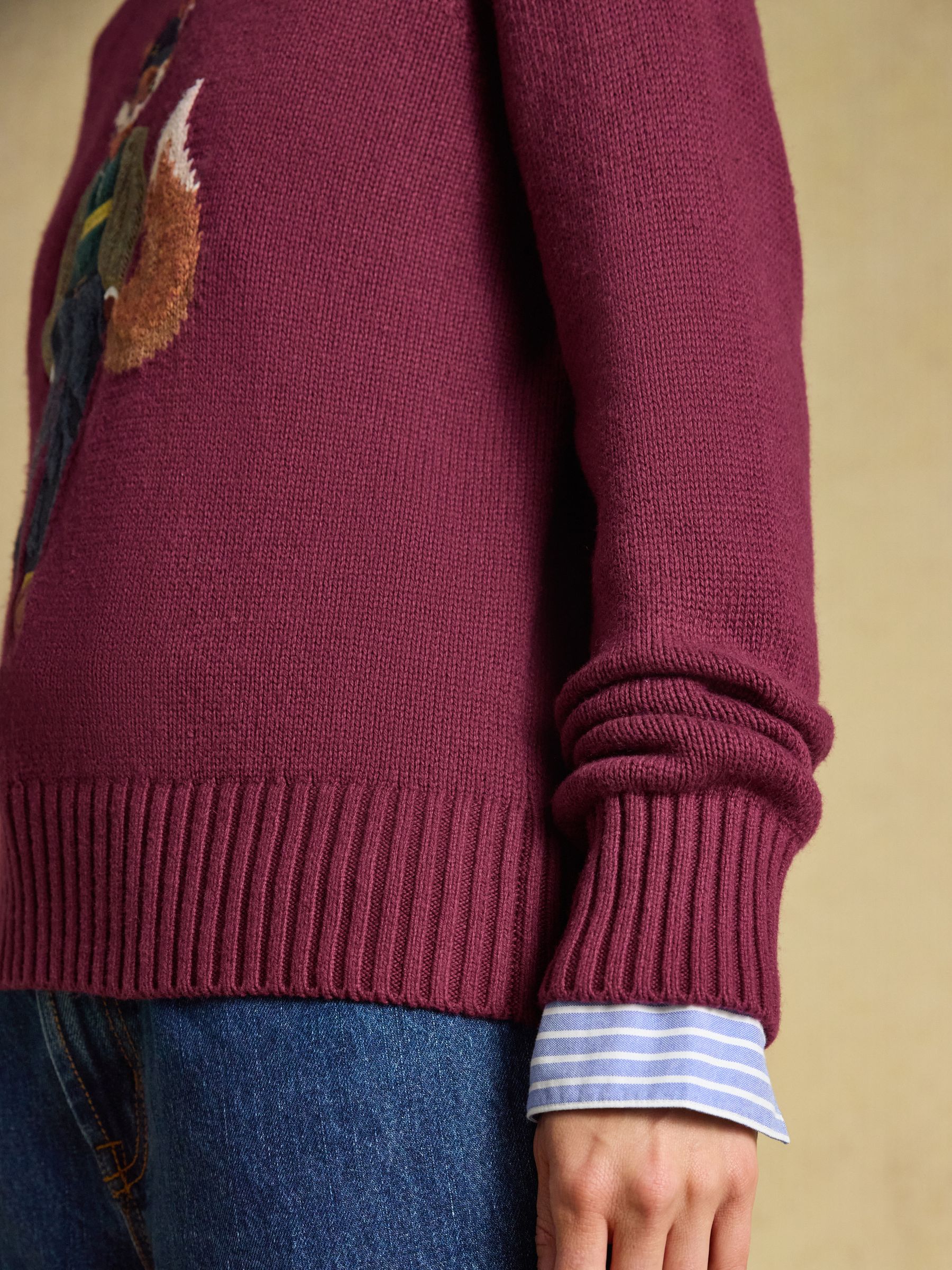 Jonty Fox Burgundy Red Cotton Blend Crew Neck Knitted Jumper - Image 6 of 8