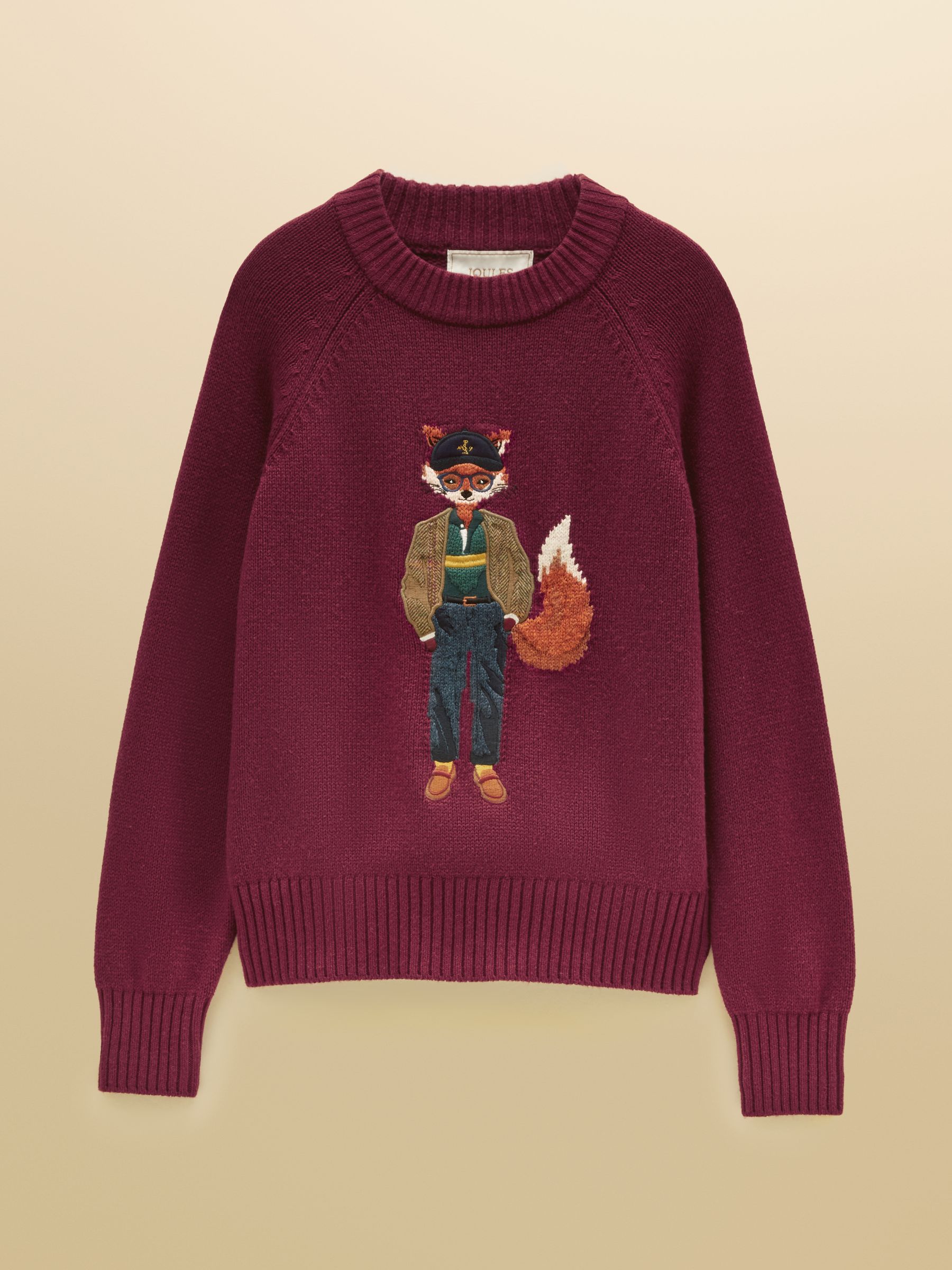 Jonty Fox Burgundy Red Cotton Blend Crew Neck Knitted Jumper - Image 8 of 8