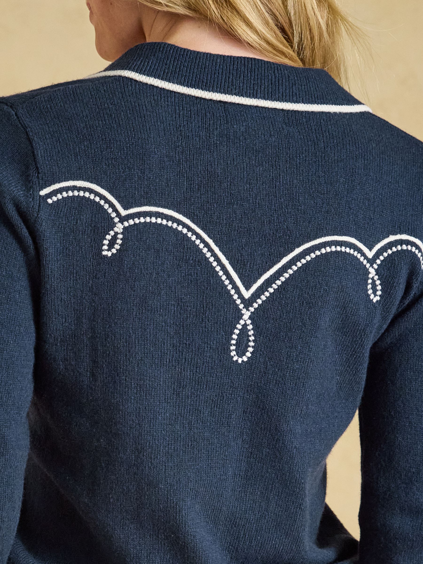 Western Navy Embroidered Cotton Blend Collared Knitted Jumper - Image 6 of 8