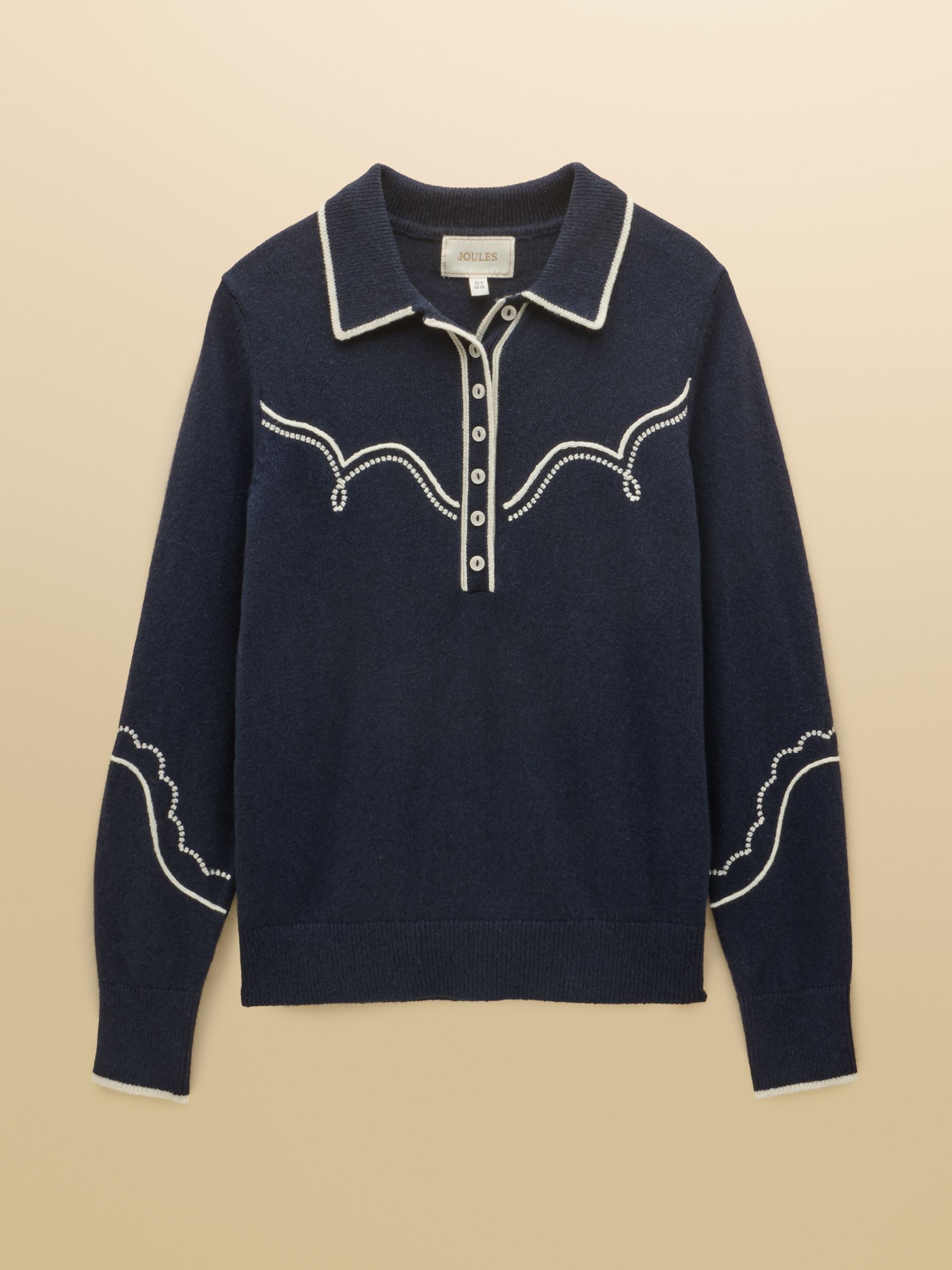 Western Navy Embroidered Cotton Blend Collared Knitted Jumper - Image 8 of 8 Western Navy Embroidered Cotton Blend Collared Knitted Jumper - Image 8 of 8
