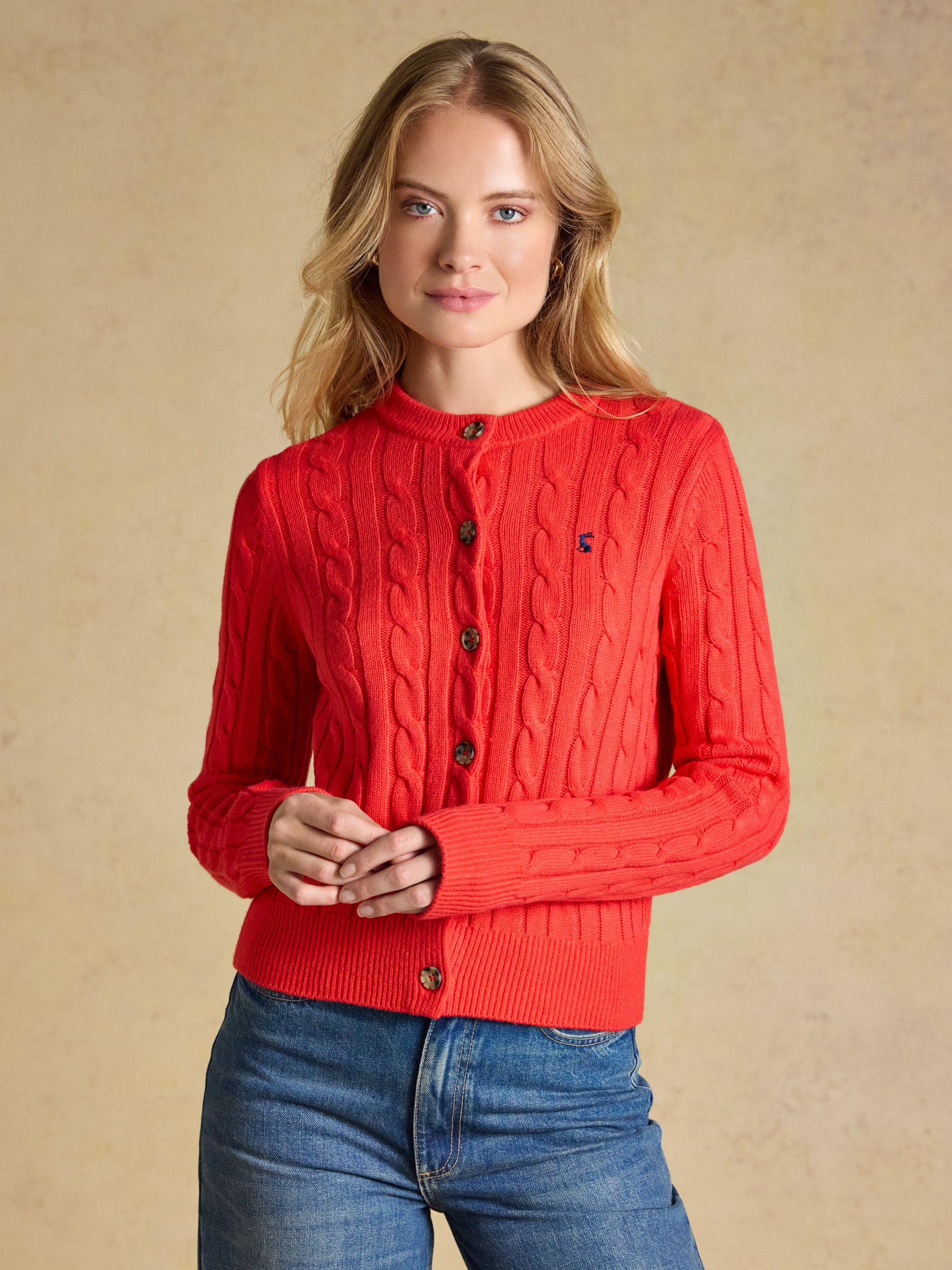 Red Cable Knit Button Up Cardigan - Image 1 of 9 Red Cable Knit Button Up Cardigan - Image 1 of 9
