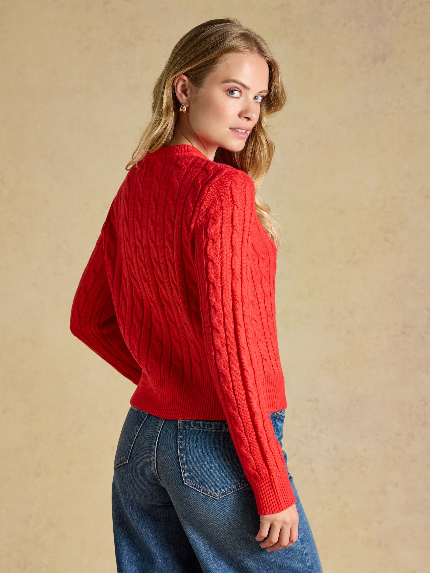 Red Cable Knit Button Up Cardigan - Image 2 of 9 Red Cable Knit Button Up Cardigan - Image 2 of 9