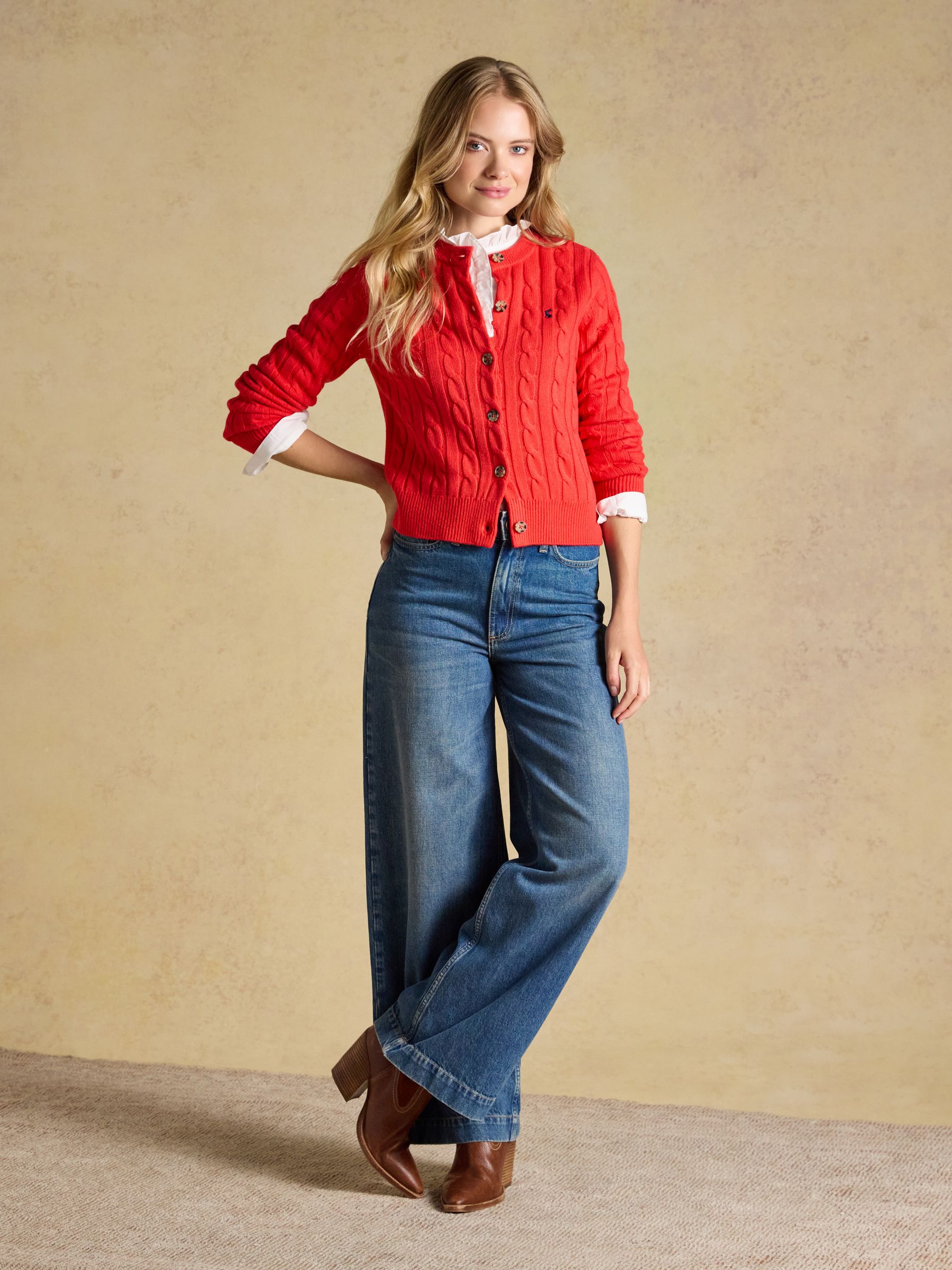 Red Cable Knit Button Up Cardigan - Image 3 of 9