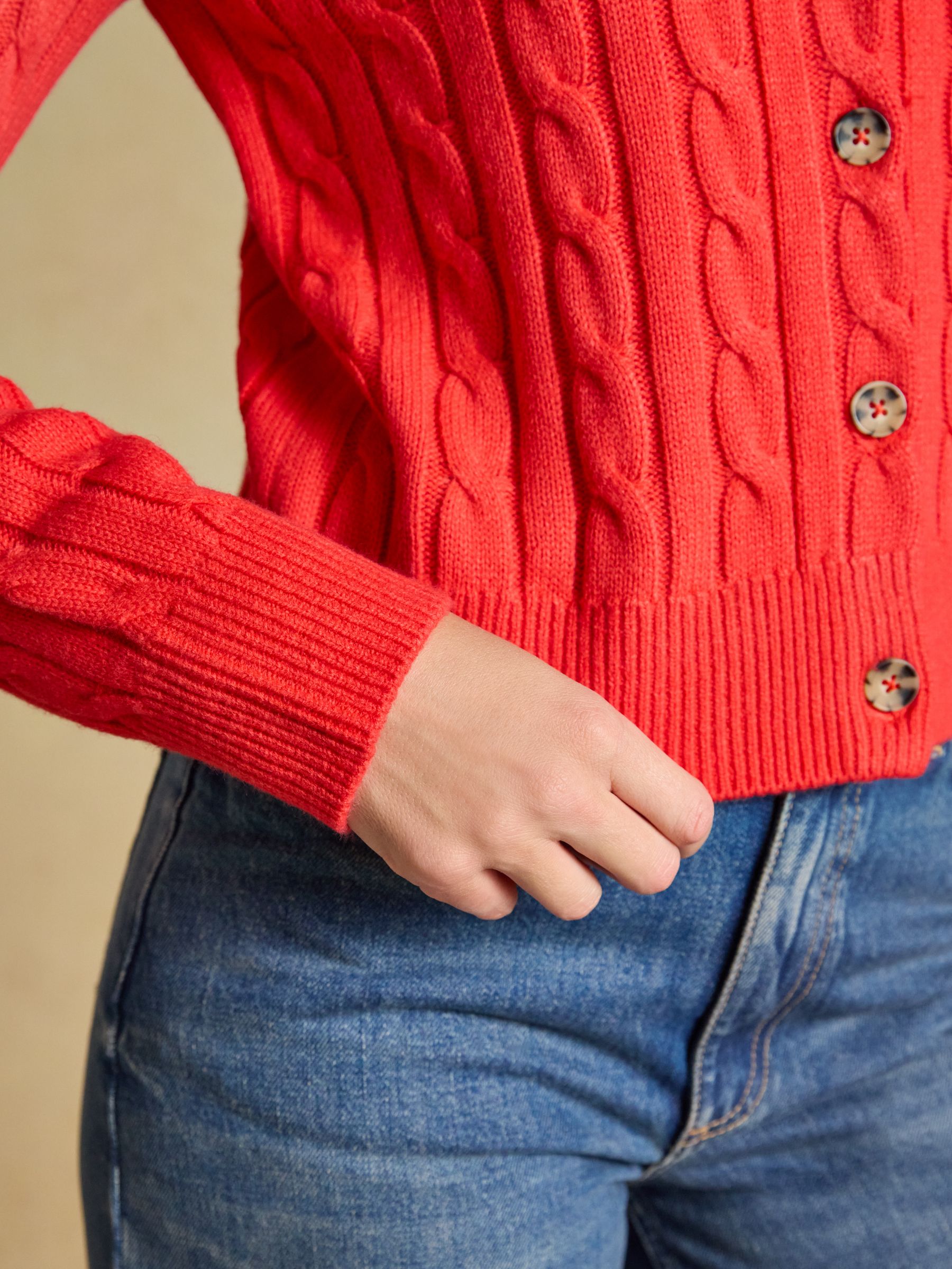 Red Cable Knit Button Up Cardigan - Image 7 of 9