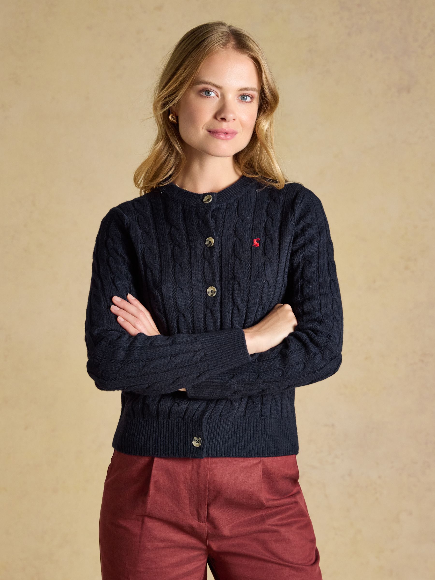 Navy Cable Knit Button Up Cardigan - Image 1 of 8