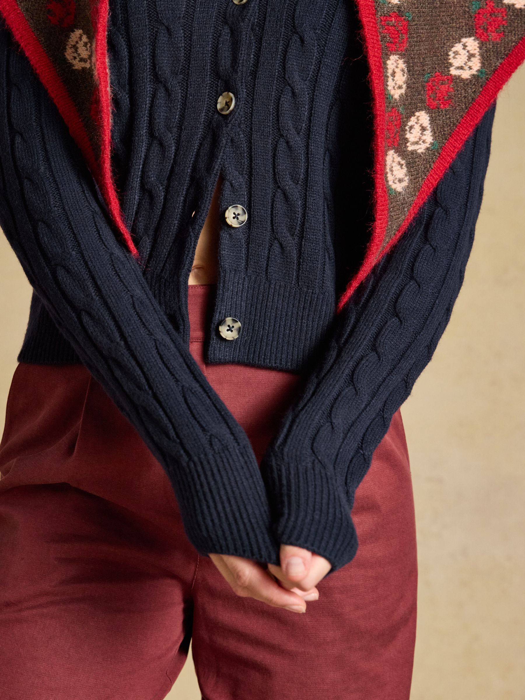 Navy Cable Knit Button Up Cardigan - Image 3 of 8