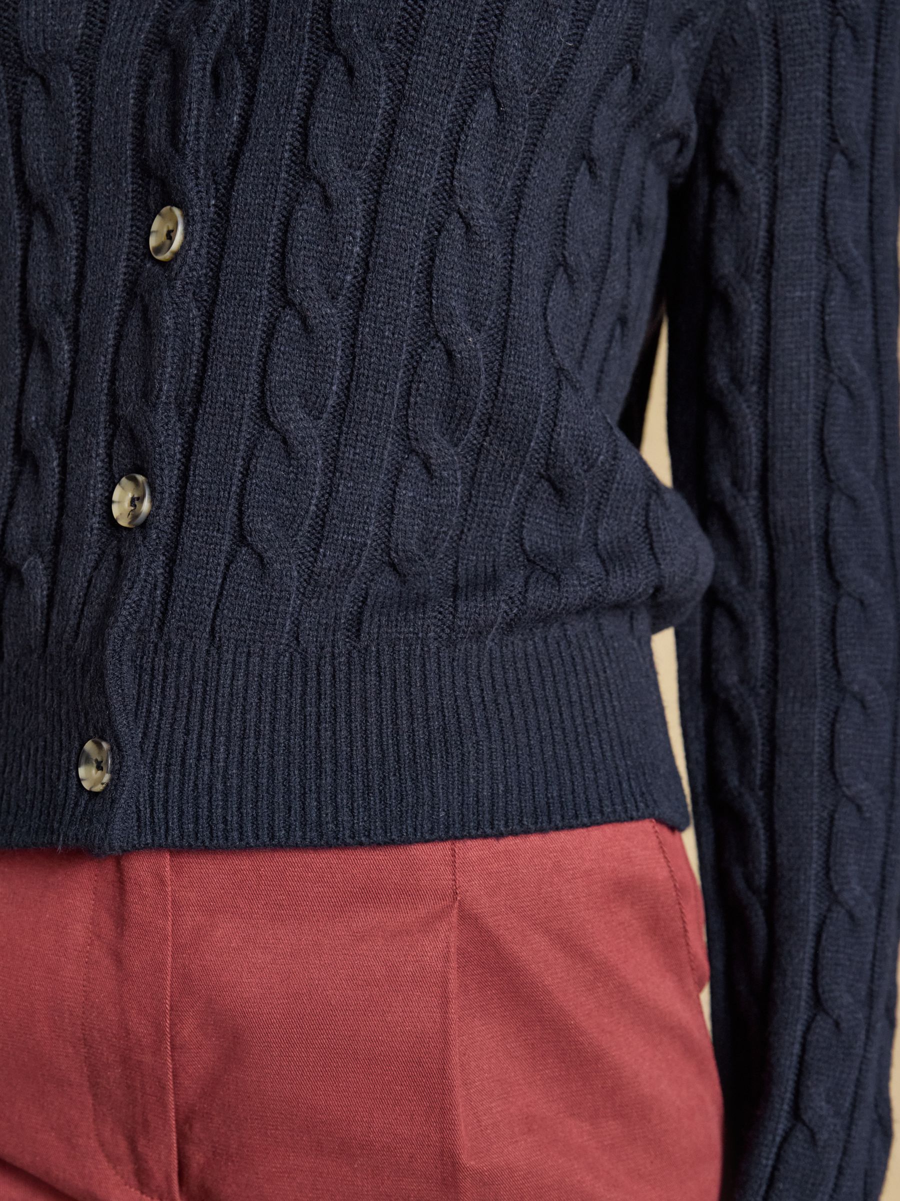 Navy Cable Knit Button Up Cardigan - Image 5 of 8