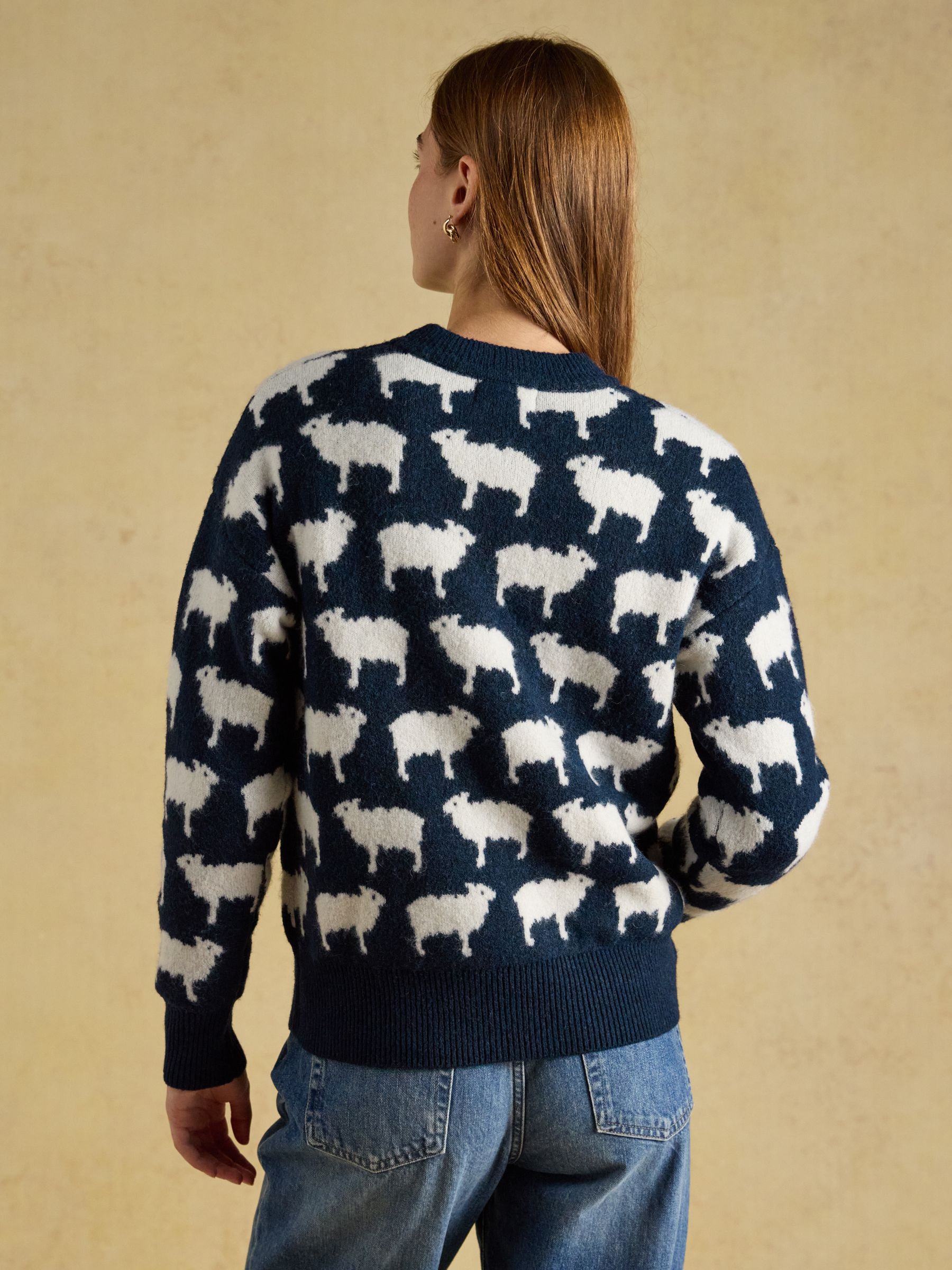 Navy Sheep Icon Crew Neck Knitted Jumper - Image 2 of 7 Navy Sheep Icon Crew Neck Knitted Jumper - Image 2 of 7