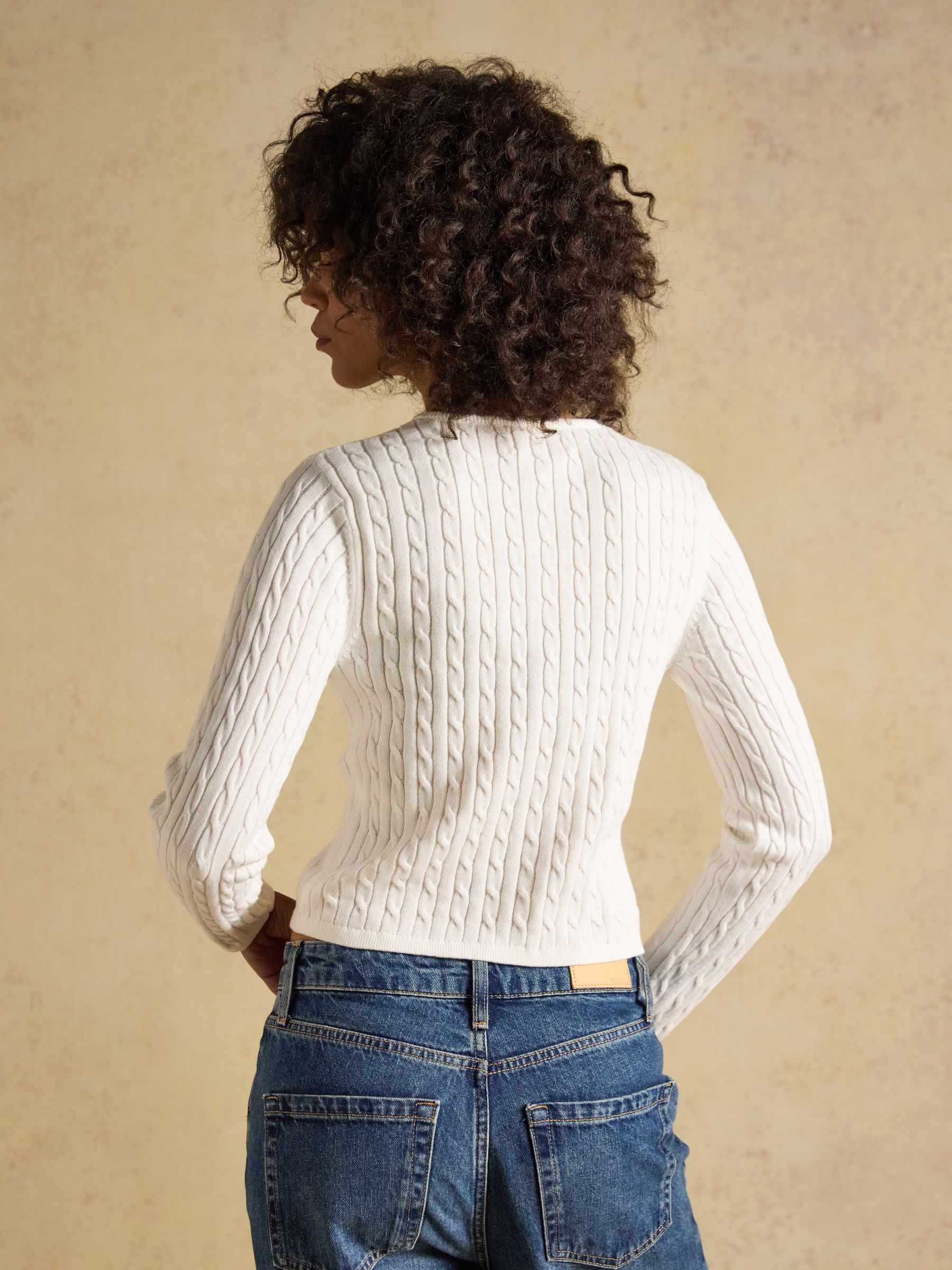 Cream Cotton Fine Cable Knit Cardigan - Image 4 of 13
