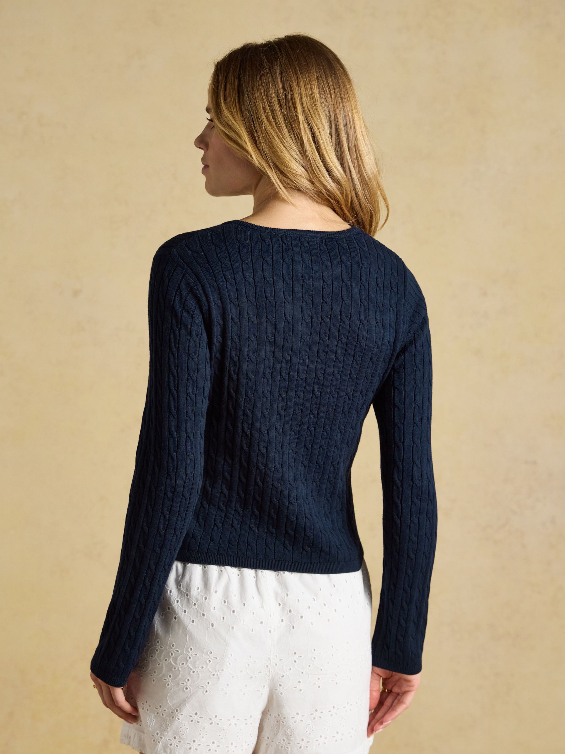 Navy Cotton Fine Cable Knit Cardigan - Image 2 of 8
