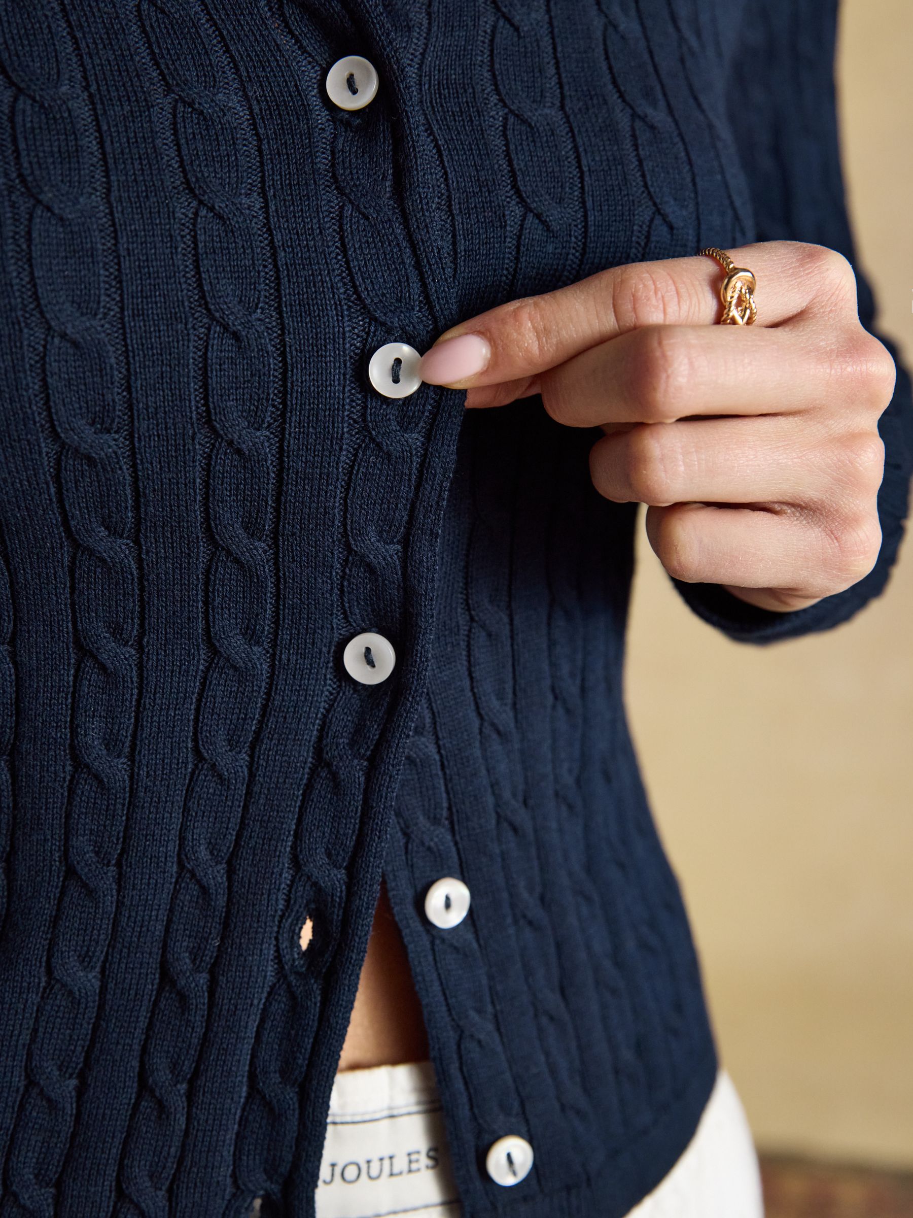 Navy Cotton Fine Cable Knit Cardigan - Image 6 of 8