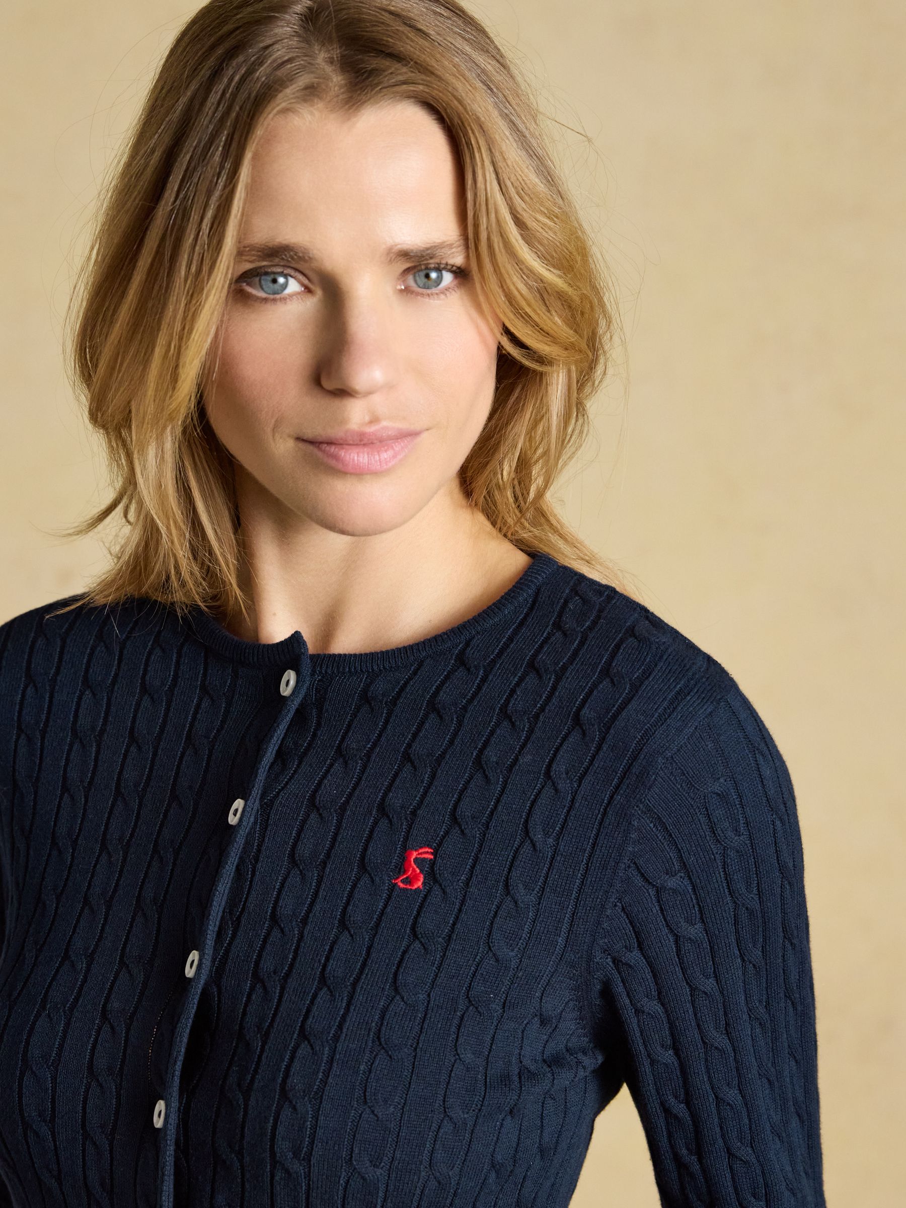 Navy Cotton Fine Cable Knit Cardigan - Image 7 of 8