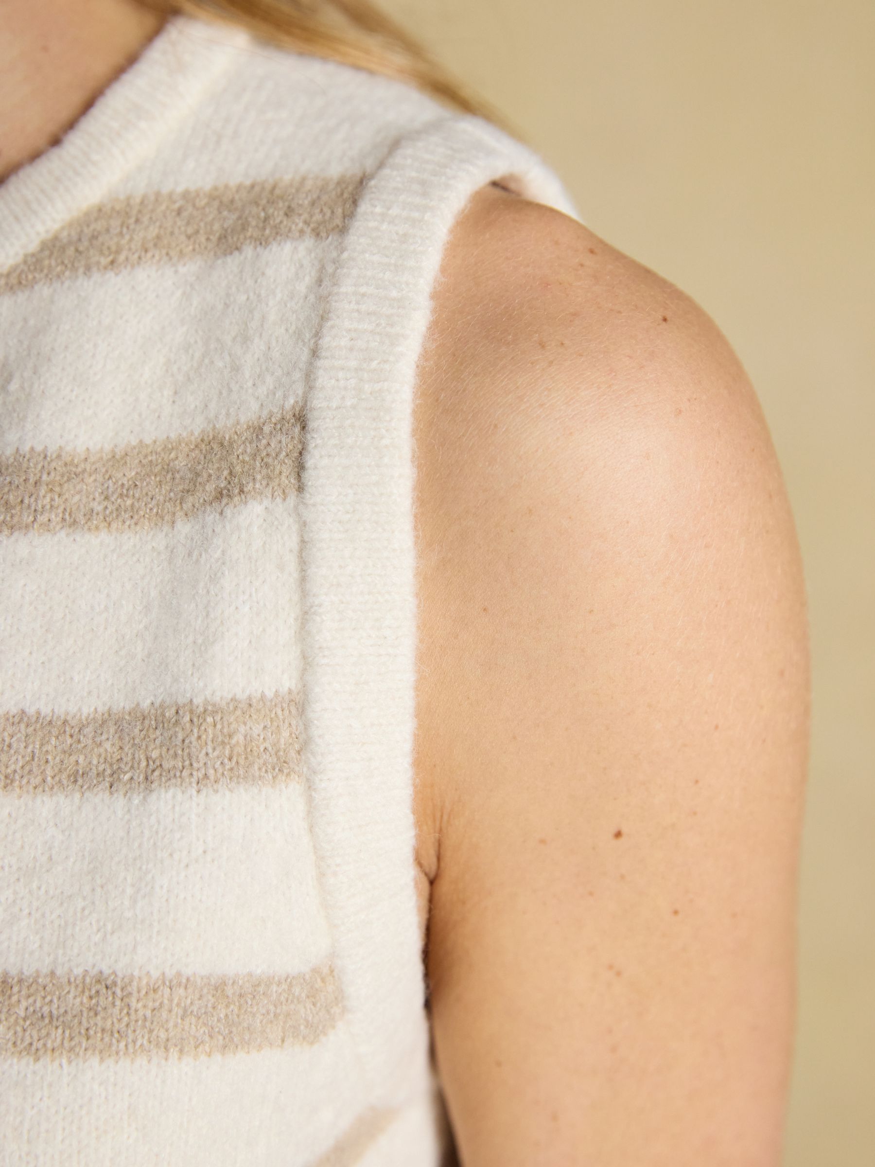 Holly Cream & Oat Striped Button Through Knitted Vest - Image 5 of 6