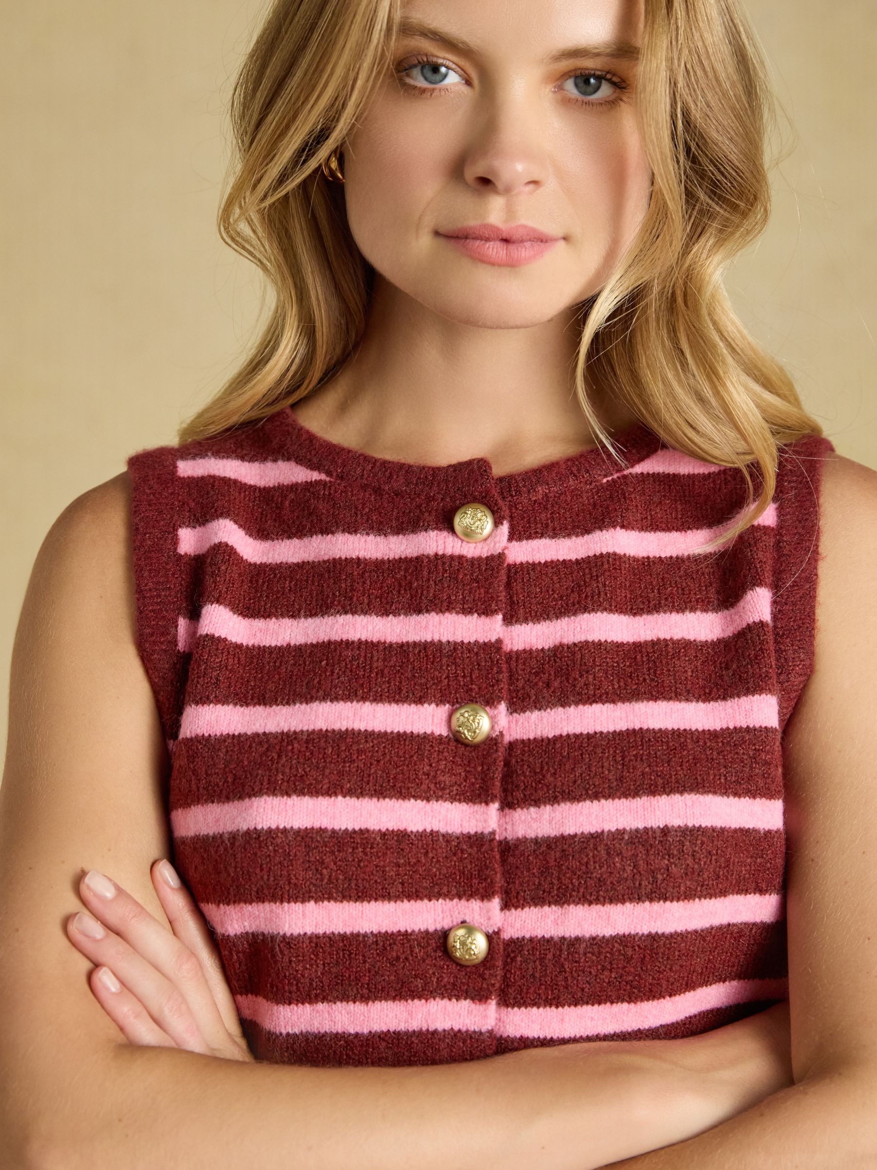 Holly Pink & Burgundy Stripe Button Through Knitted Vest - Image 5 of 7