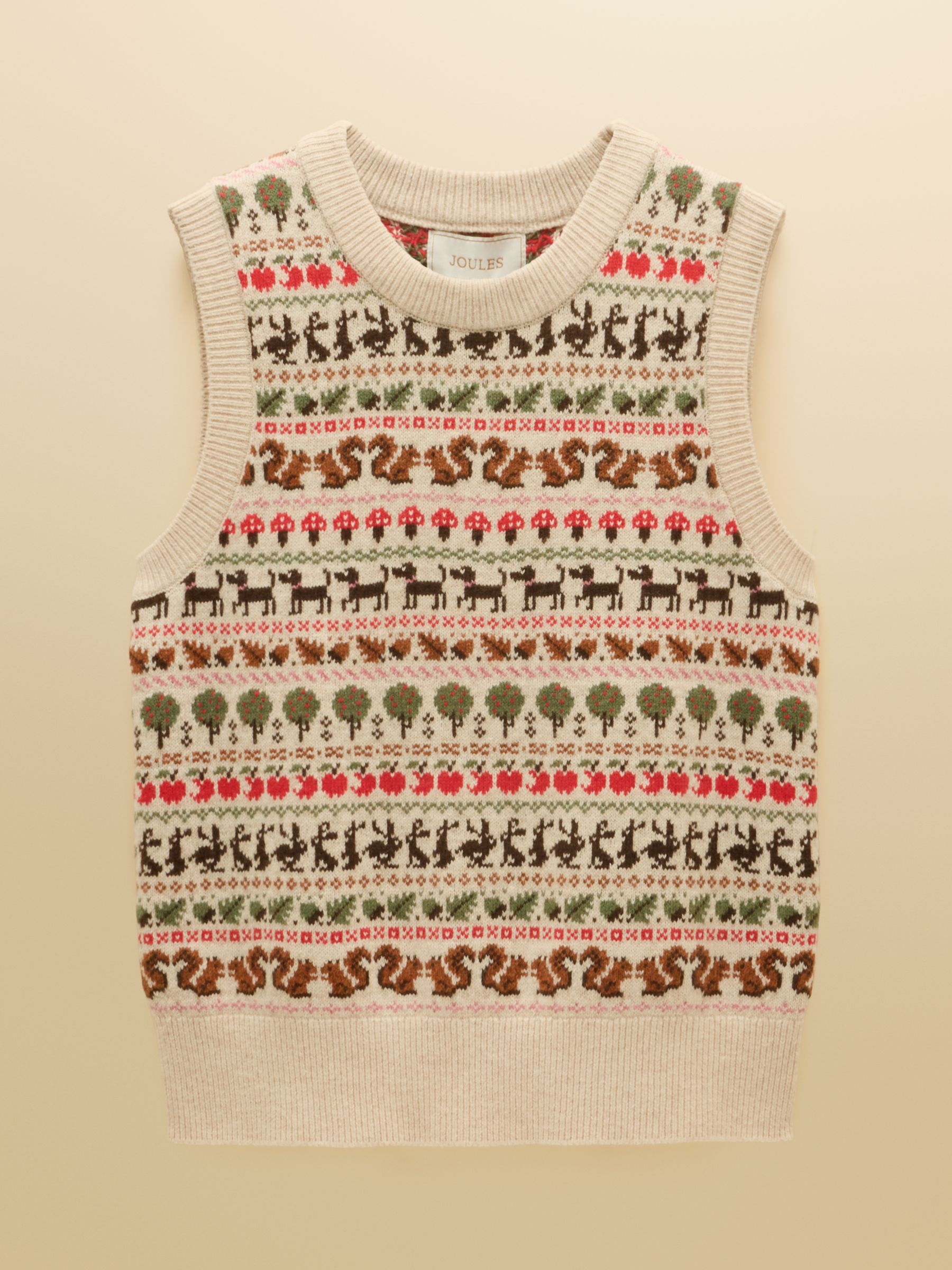 Orchard Pattern Oatmeal Cotton Blend Crew Neck Knitted Vest - Image 7 of 7