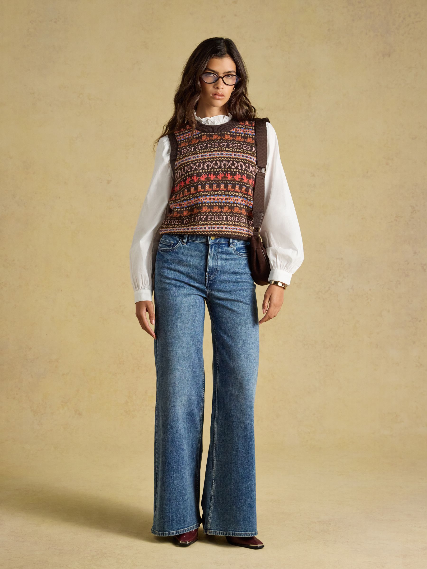 Orchard Pattern Chocolate Brown Cotton Blend Crew Neck Knitted Vest - Image 4 of 9