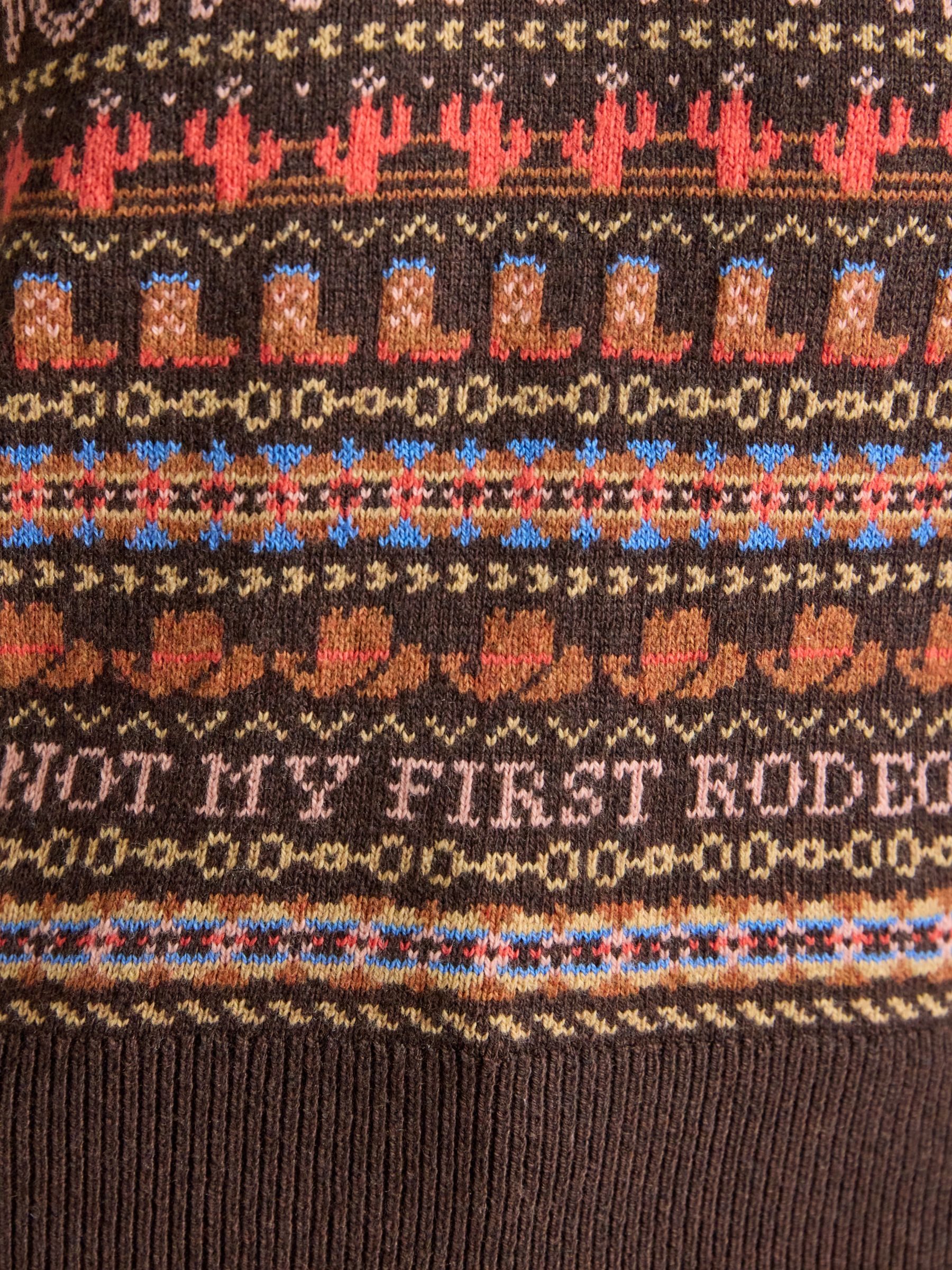 Orchard Pattern Chocolate Brown Cotton Blend Crew Neck Knitted Vest - Image 8 of 9