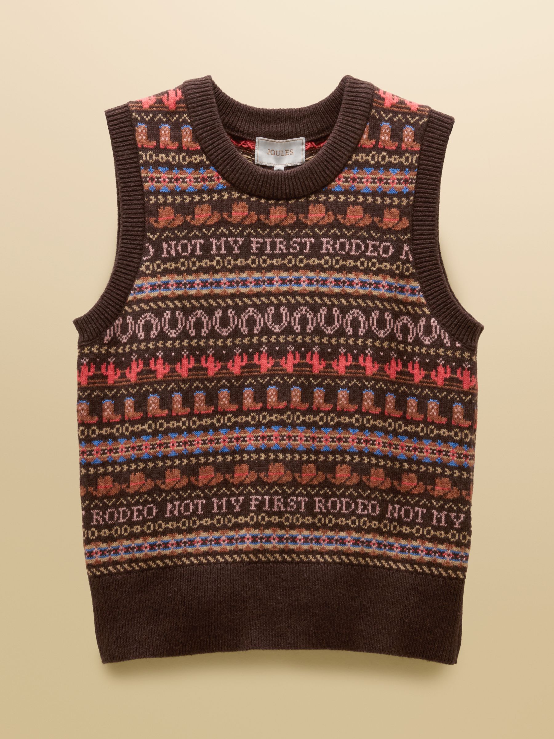 Orchard Pattern Chocolate Brown Cotton Blend Crew Neck Knitted Vest - Image 9 of 9
