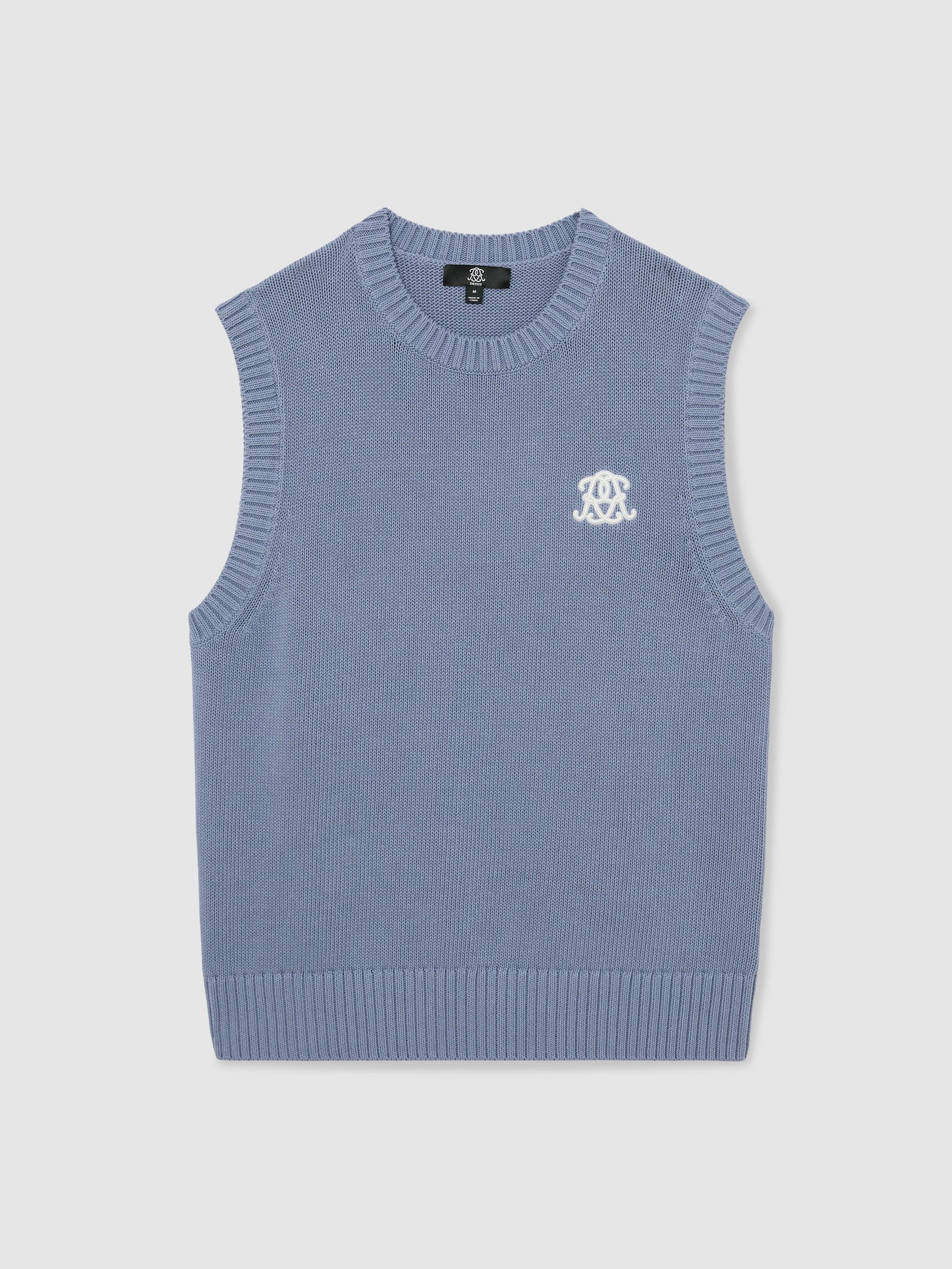 Monogram Embroidered Relaxed Knit Vest in Powder Blue - image 1