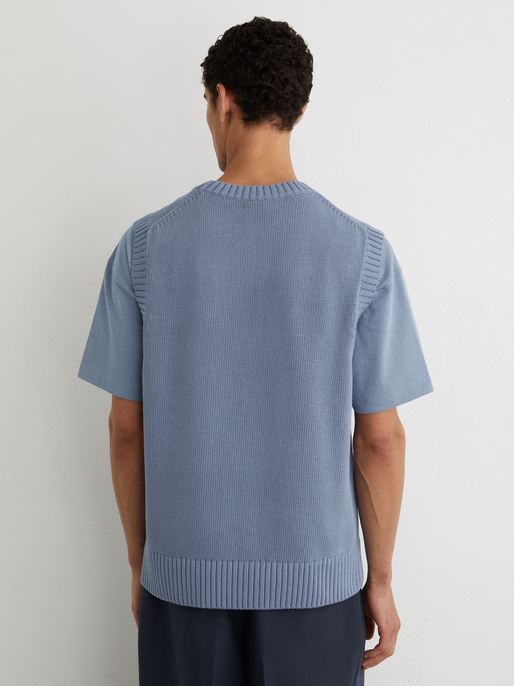 Monogram Embroidered Relaxed Knit Vest in Powder Blue - image 5